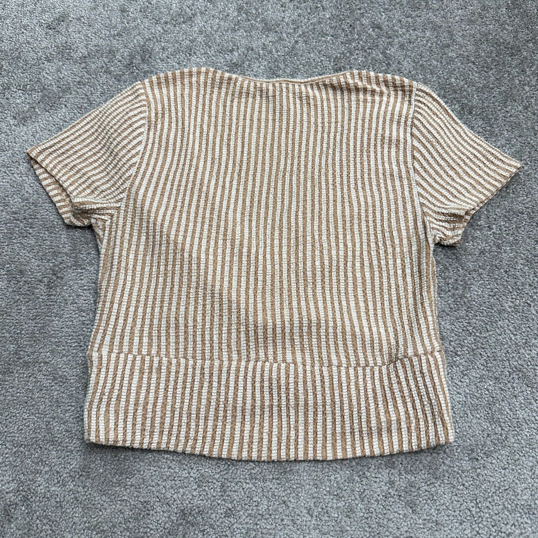Forever 21 Forever 21 Blouse Shirt Juniors XL Brown White Striped V-Neck Short Sleeve Knit Top Ladies Womens Size XL / US 12-14 / IT 48-50 - 2 Thumbnail