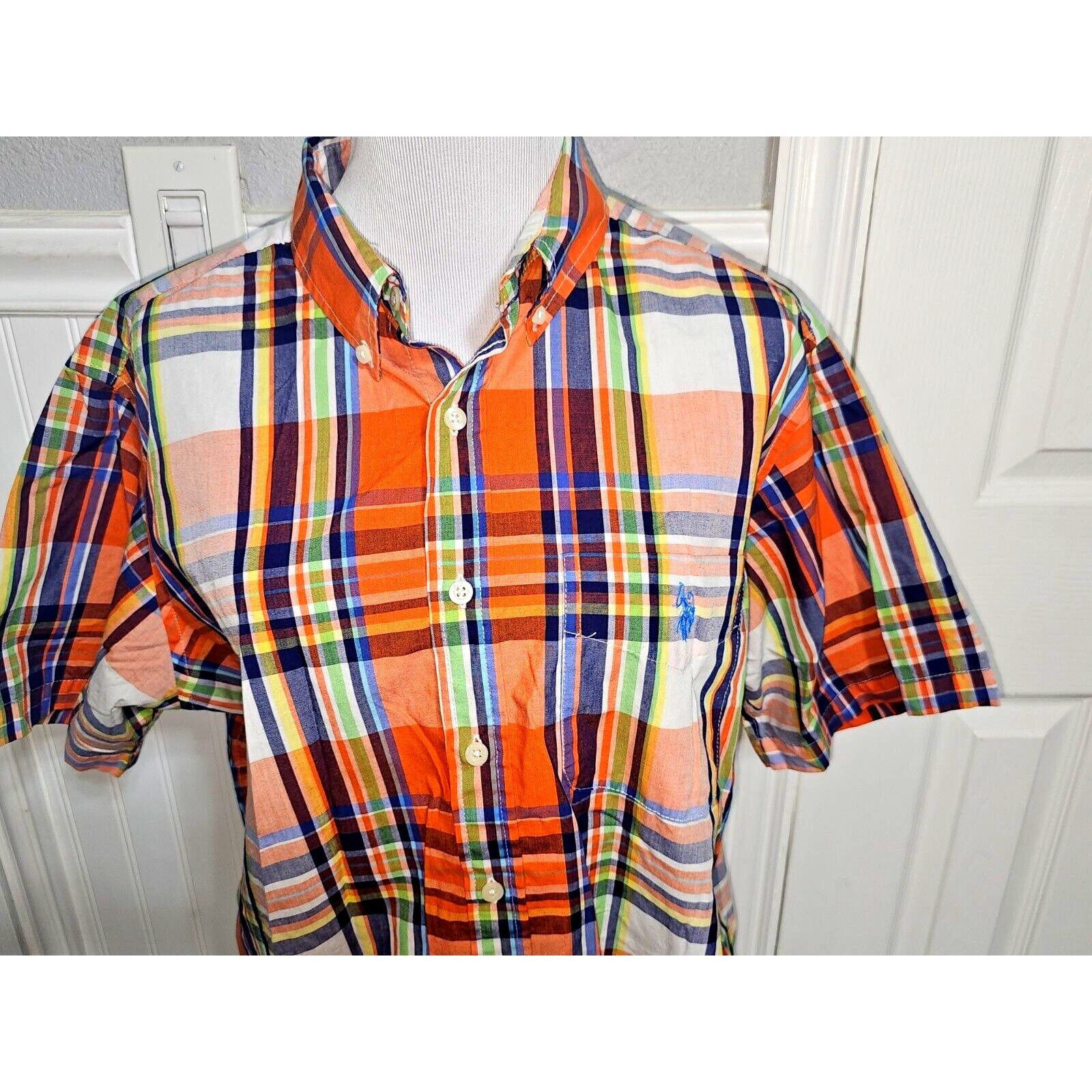 U.S. Polo Assn. US Polo Assn Mens Large Orange Blue Plaid Short Sleeve Size US L / EU 52-54 / 3 - 2 Thumbnail