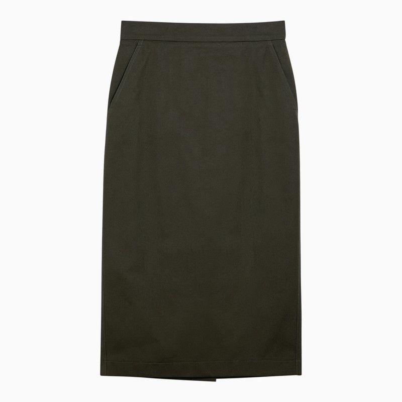 image of Max Mara Classic Olive Green Cotton Midi Skirt, Women's (Size 30)