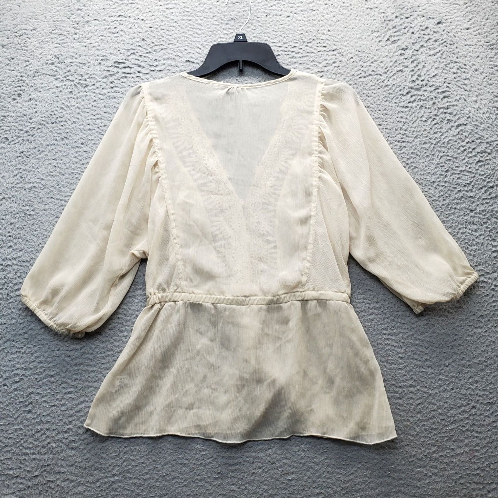 Marcs Marc Bouwer Blouse Womens Size S Brown Chiffon Tie Waist V Neck Button Long Sleeve Size S / US 4 / IT 40 - 2 Thumbnail