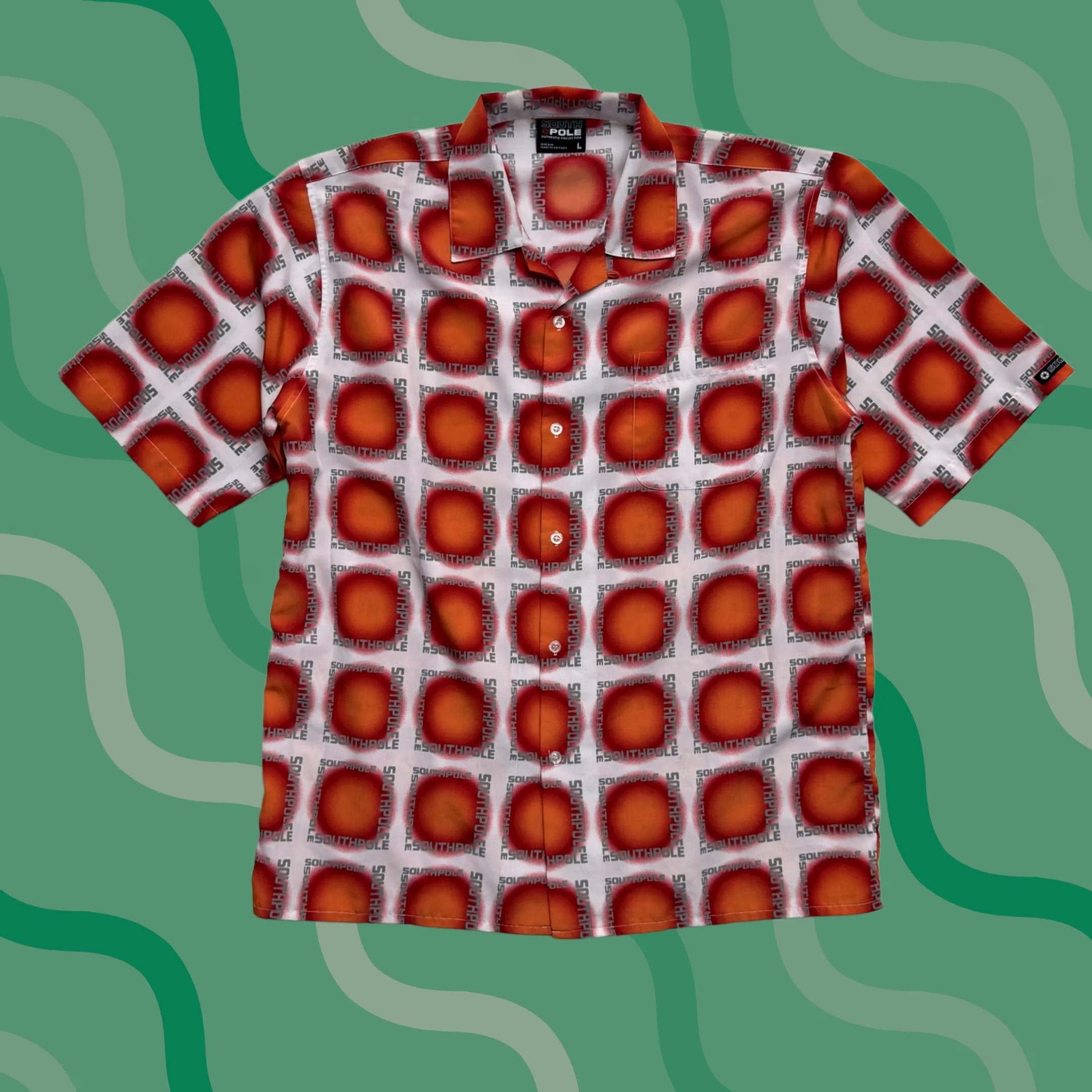 Southpole VINTAGE Southpole Shirt Mens Large Orange Satin Button-Up Short Sleeve Collared Graphic Print Casual Summer (Note: Rephrase within allowed words) Size US L / EU 52-54 / 3 - 1 Thumbnail