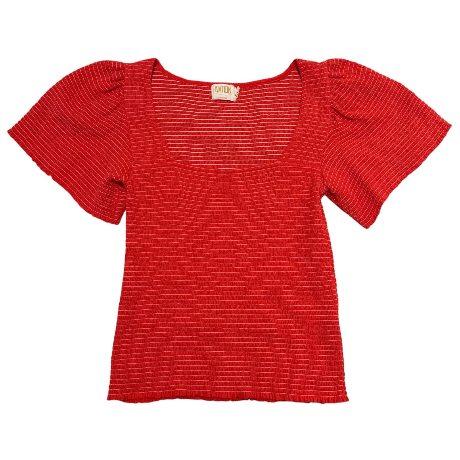 Nation LTD Nation Scarlett Smocked Flutter Sleeve Top Cotton Red Small Size S / US 4 / IT 40 - 3 Thumbnail