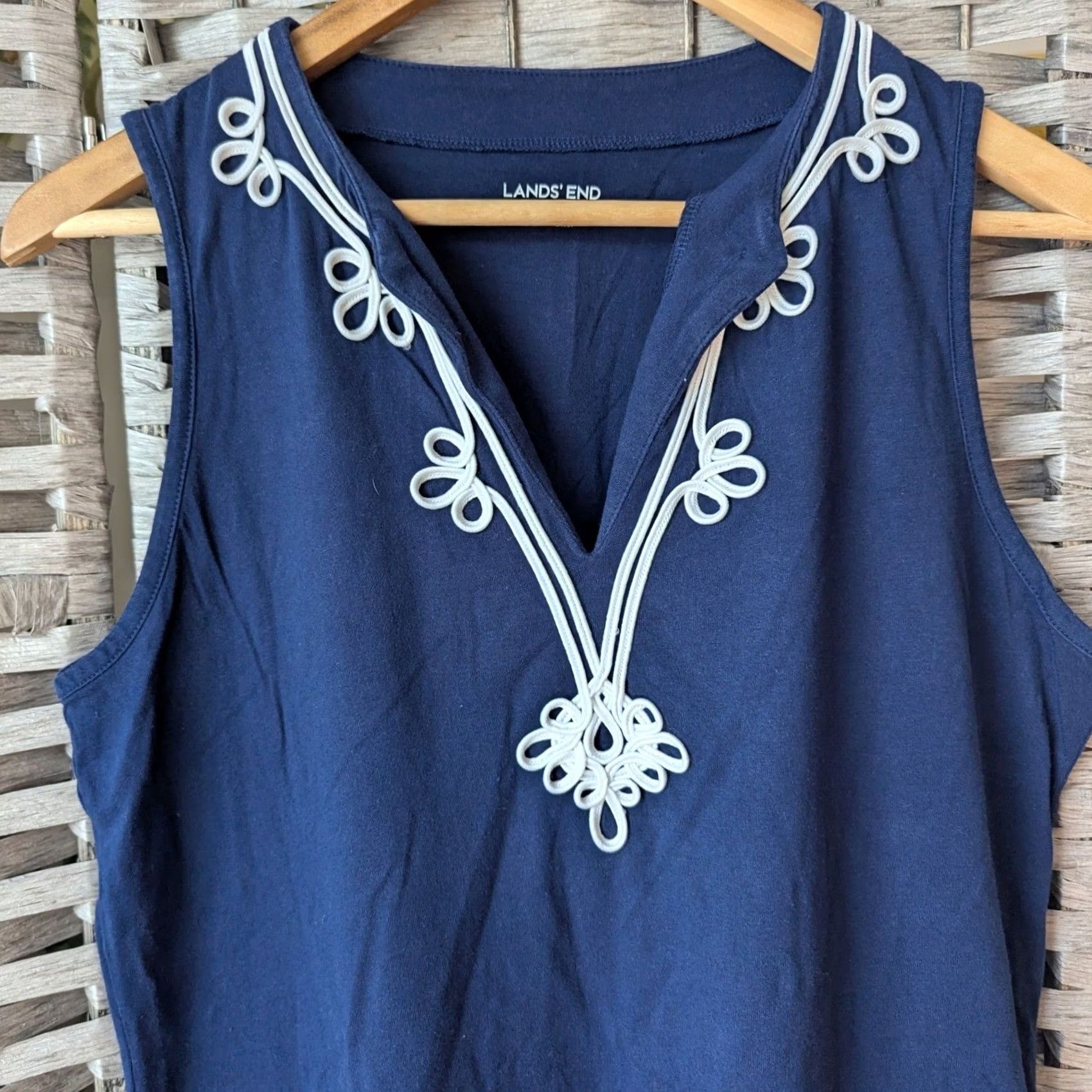 Lands' End Lands' End Womens Navy Blue Soutache Embroidered Sleeveless Cotton Dress Sz S 6-8 90s Nautical Vacation Beach Casual Slim Size S / US 4 / IT 40 - 2 Thumbnail