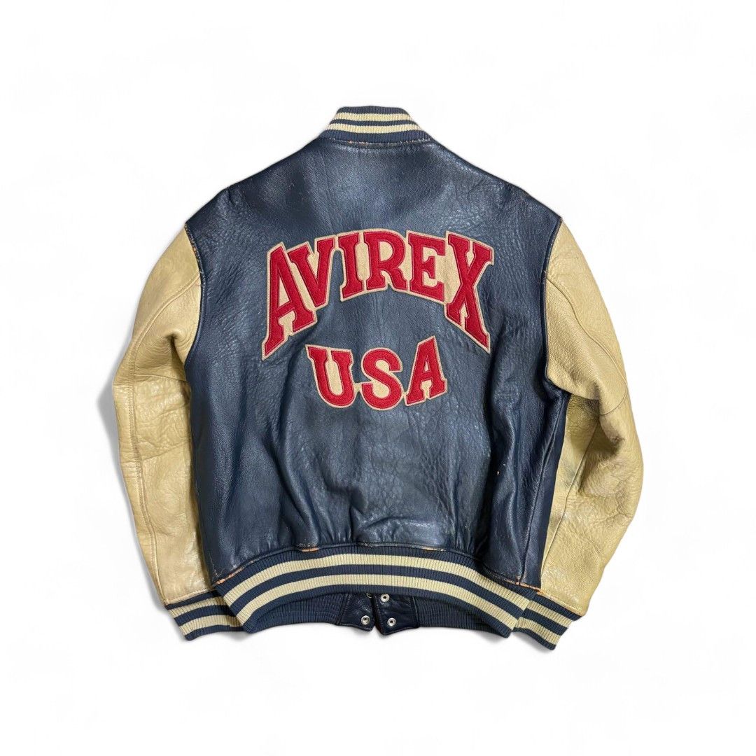 Avirex Avirex - M Leather College Jacket Stadium Blue Beige Size US M / EU 48-50 / 2 - 1 Thumbnail