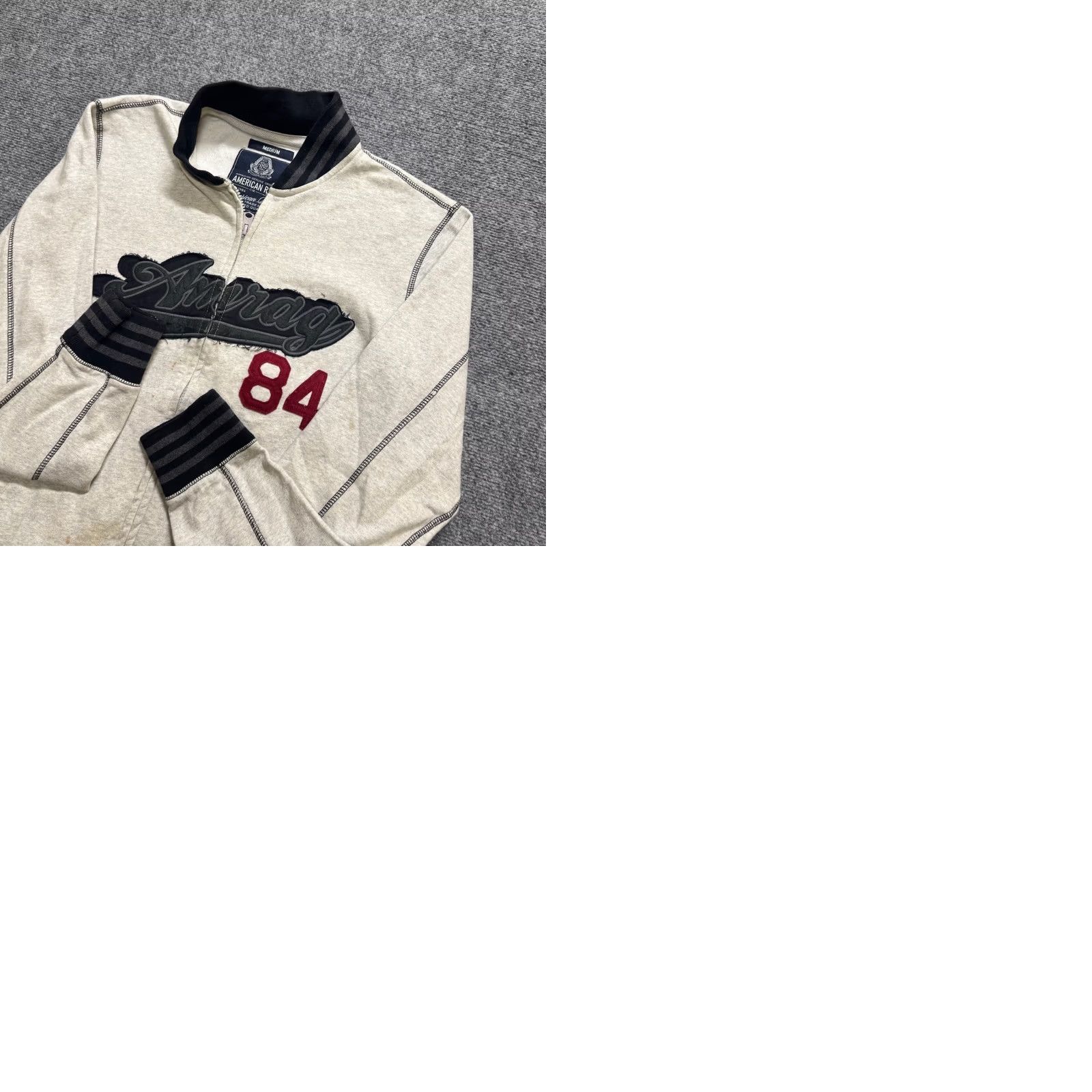 Vintage VINTAGE American Rag Jacket Mens Medium Full Zip Cotton Blend Striped White Stained Distressed Flaws Size US M / EU 48-50 / 2 - 9 Thumbnail
