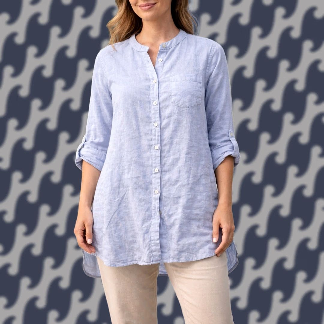 Vintage Sigrid Olsen Blouse Womens M Blue 100% Linen Button Up Long Sleeve Lightweight Tunic Shirt Size M / US 6-8 / IT 42-44 - 1 Thumbnail