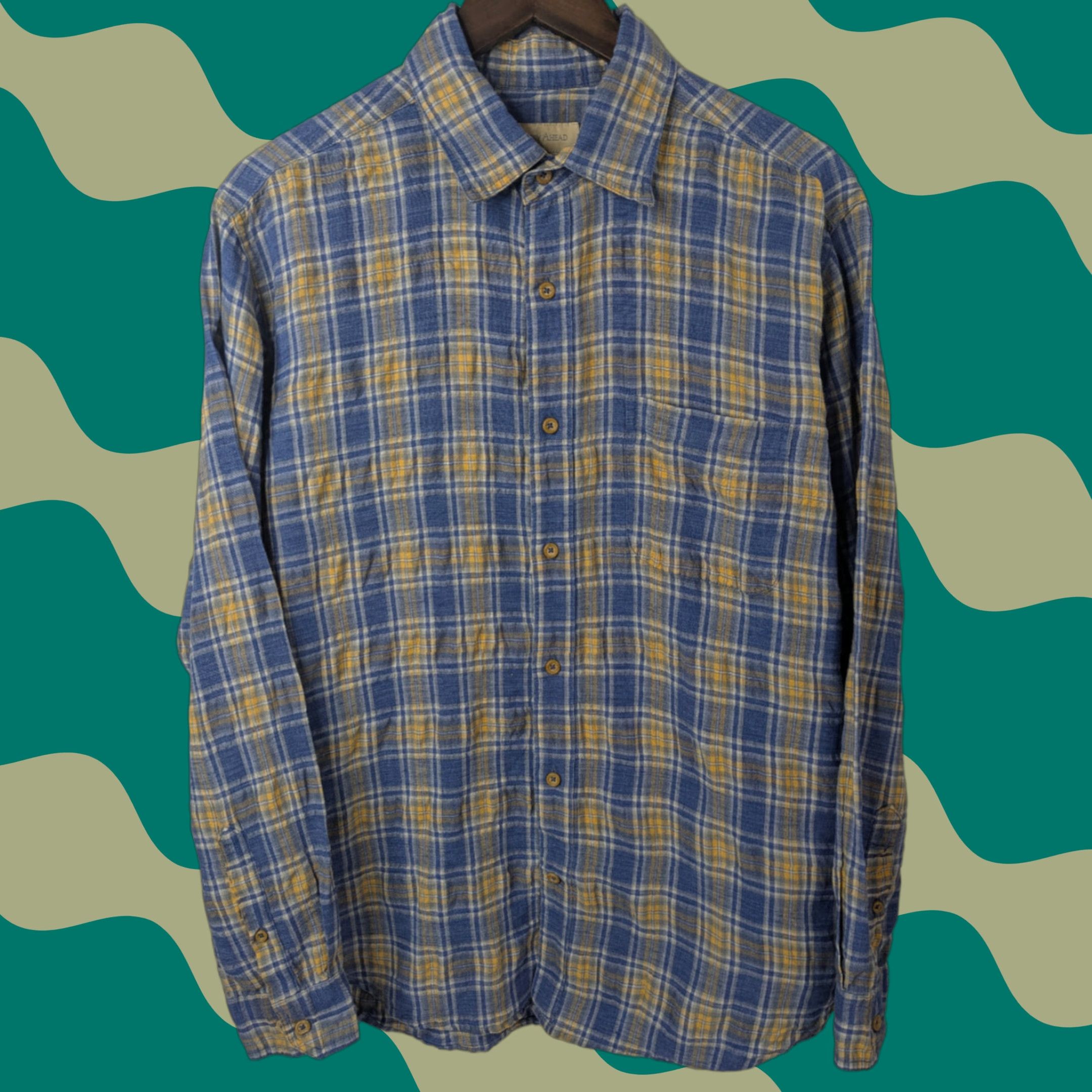 The Territory Ahead The Territory Ahead Men Shirt Size Large L/S Plaid Linen Sorona Yellow Blue Size US L / EU 52-54 / 3 - 1 Thumbnail