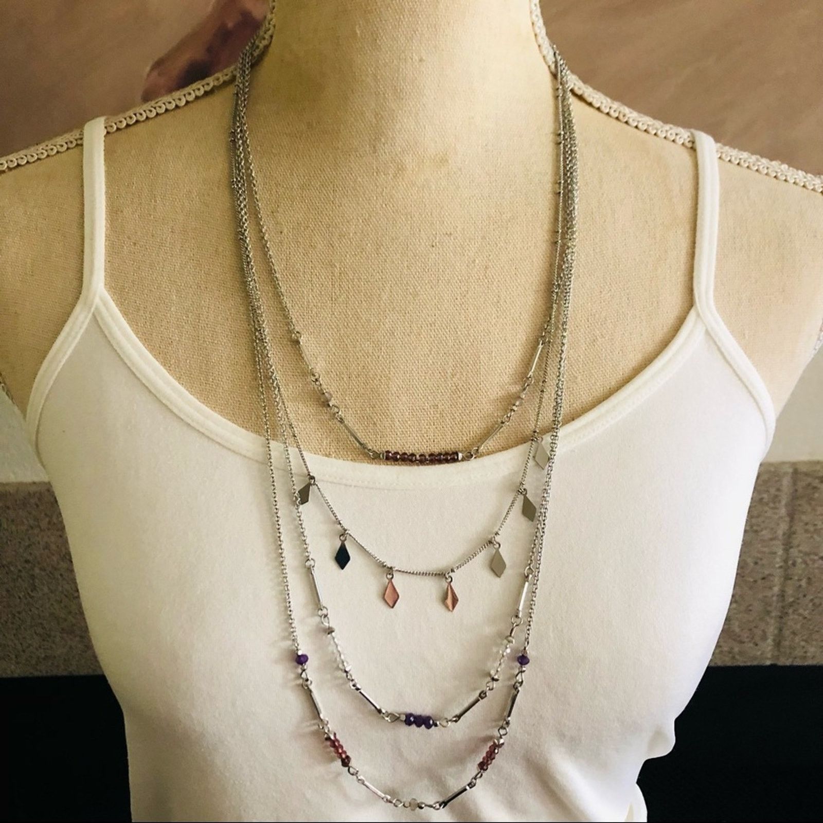 Jewelry Quad strand silver plated chain bead accent necklace Size ONE SIZE - 1 Thumbnail