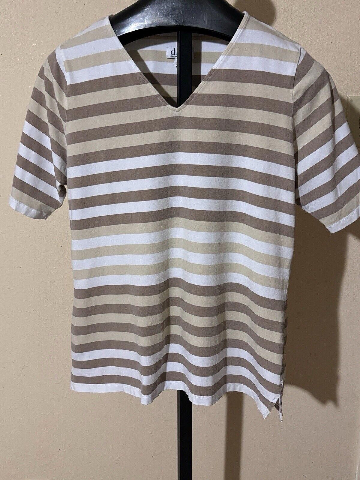 Denim & Co. Denim & Company Brown Khaki & White Striped Top Sz L Size L / US 10 / IT 46 - 2 Thumbnail