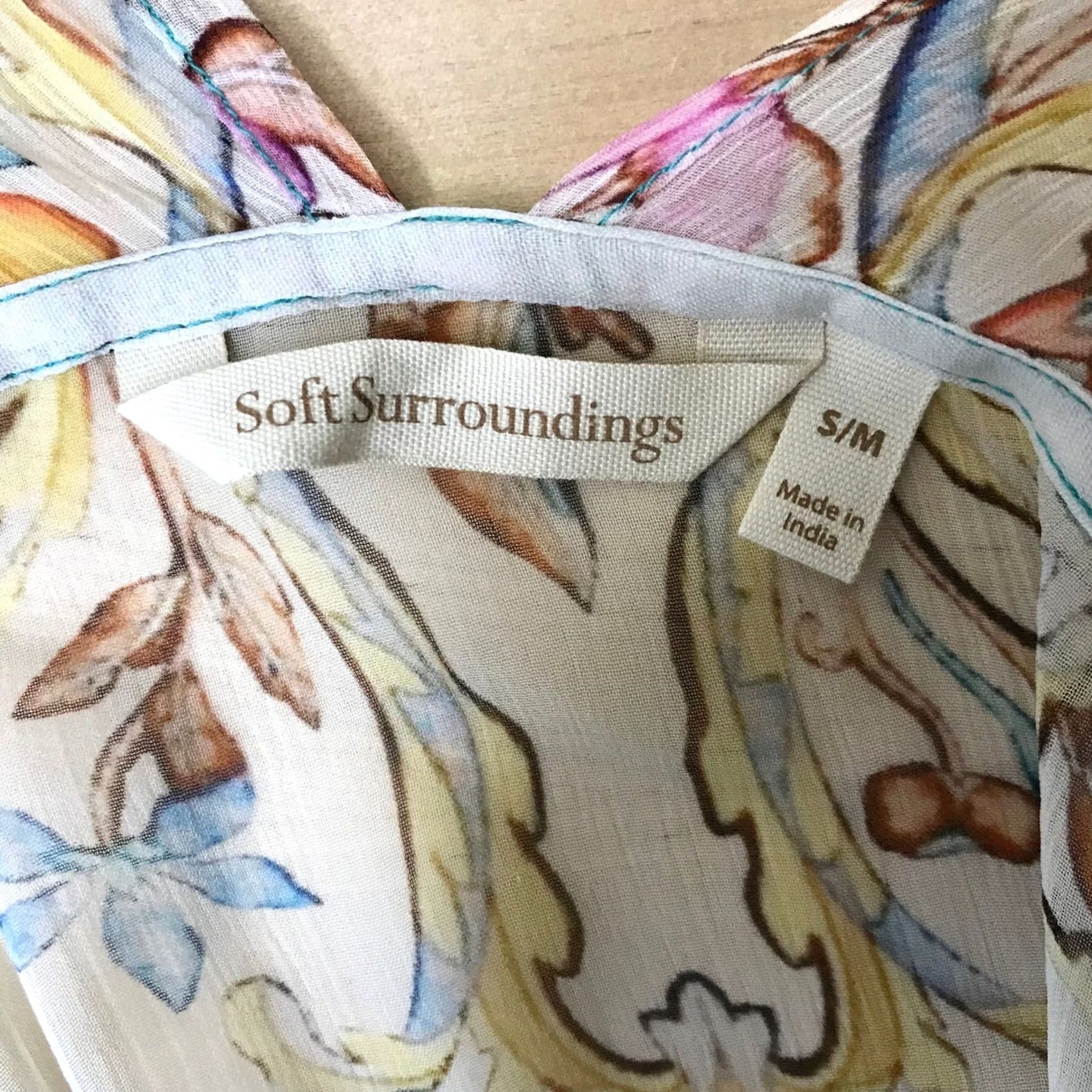 Soft Surroundings Soft Surroundings Kimono Wrap Shirt Womens S Teal Floral Bird Print Cupro Beaded Lightweight Bohemian Size S / US 4 / IT 40 - 7 Thumbnail