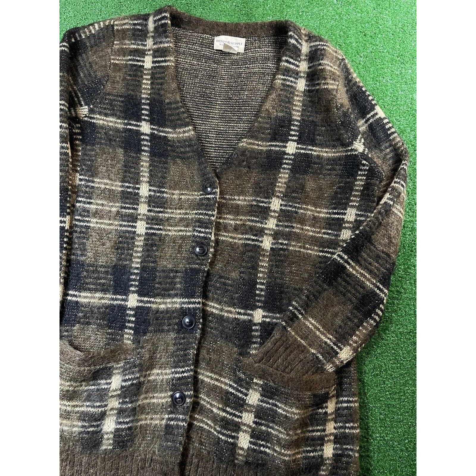 image of Vintage Ralph Laurent Brown Large Mohair Cardigan Sweater Usa, Men's