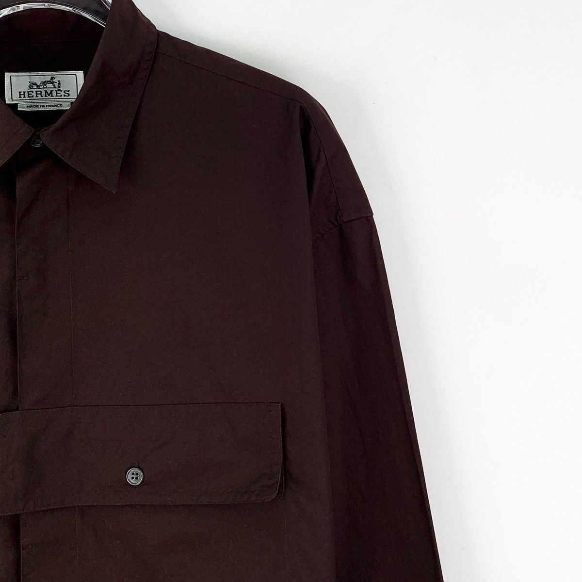 Hermes Hermes Burgundy Asymmetrical Pocket Long Sleeve Shirt K26WX Size M / US 6-8 / IT 42-44 - 3 Thumbnail