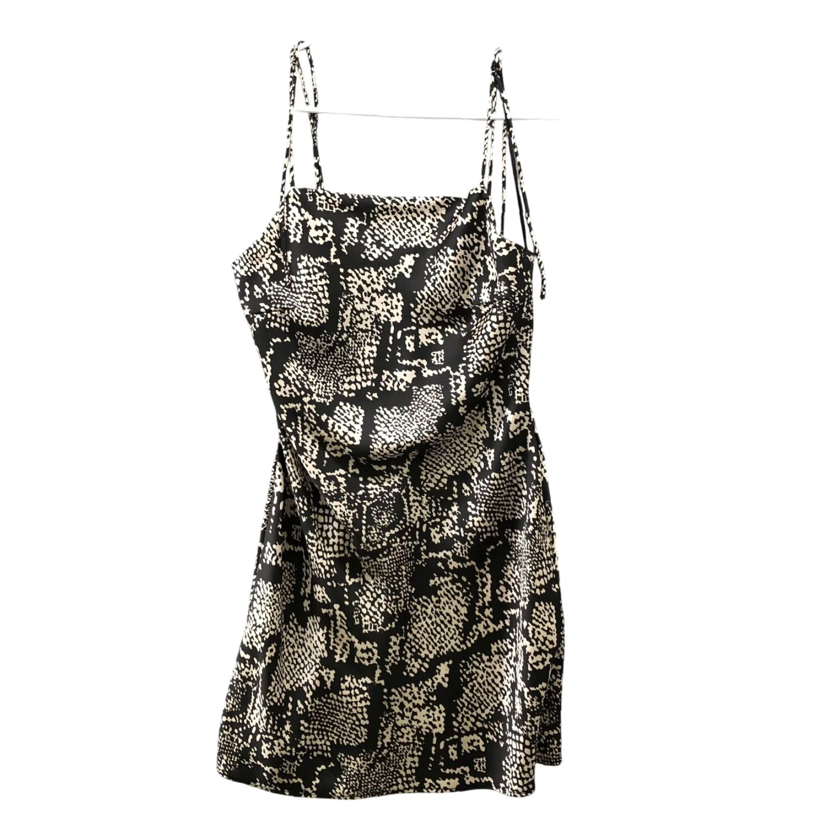 Zara VINTAGE? No. Zara Satin Slip Dress Womens S Black Cream Printed Mini Tie Strap Size S / US 4 / IT 40 - 2 Thumbnail