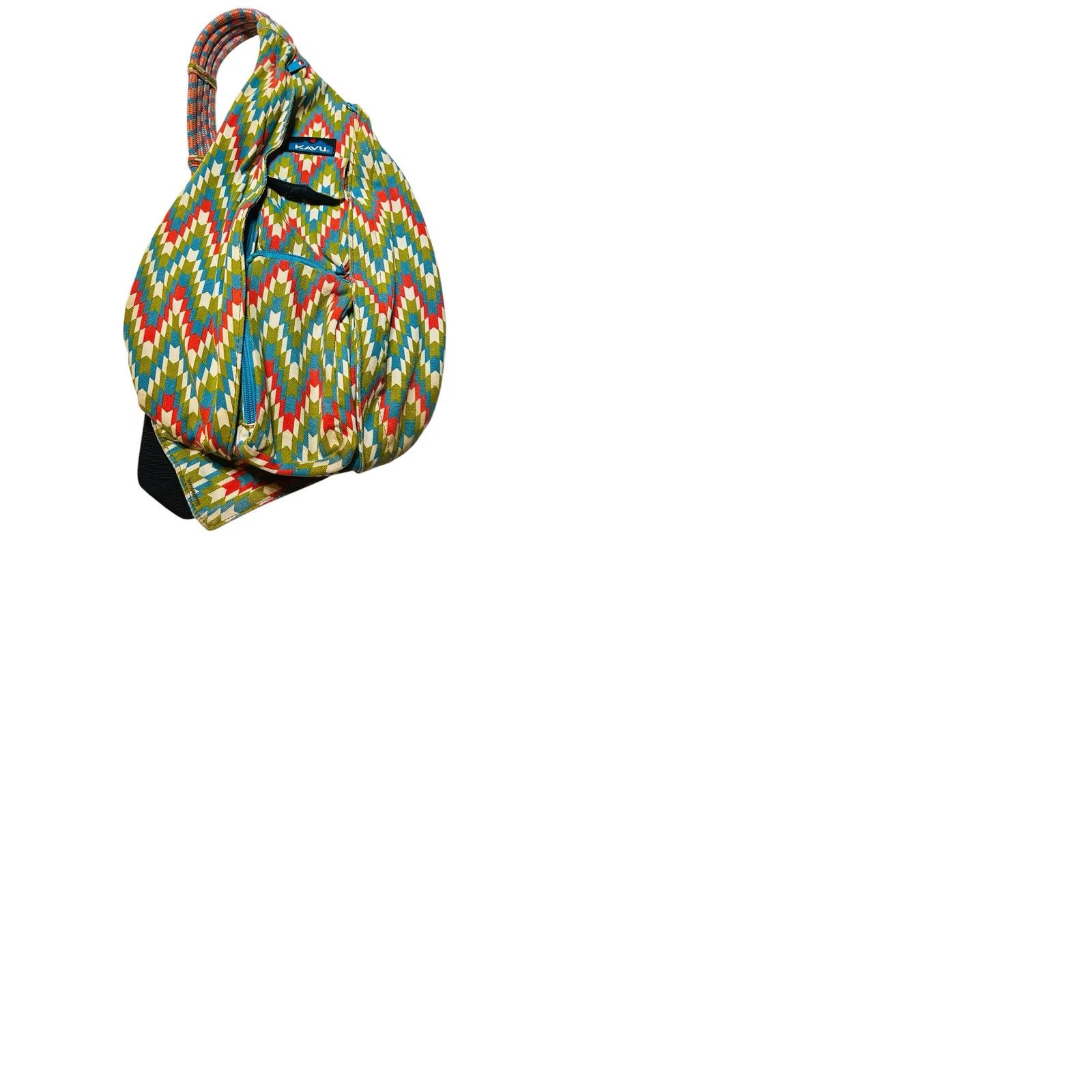 KAVU KAVU Rope Bag Original Cotton Shoulder Crossbody Sling Backpack Garden Tile Crossbody Bag Womens Medium Multicolor Chevron Pattern Size ONE SIZE - 11 Thumbnail