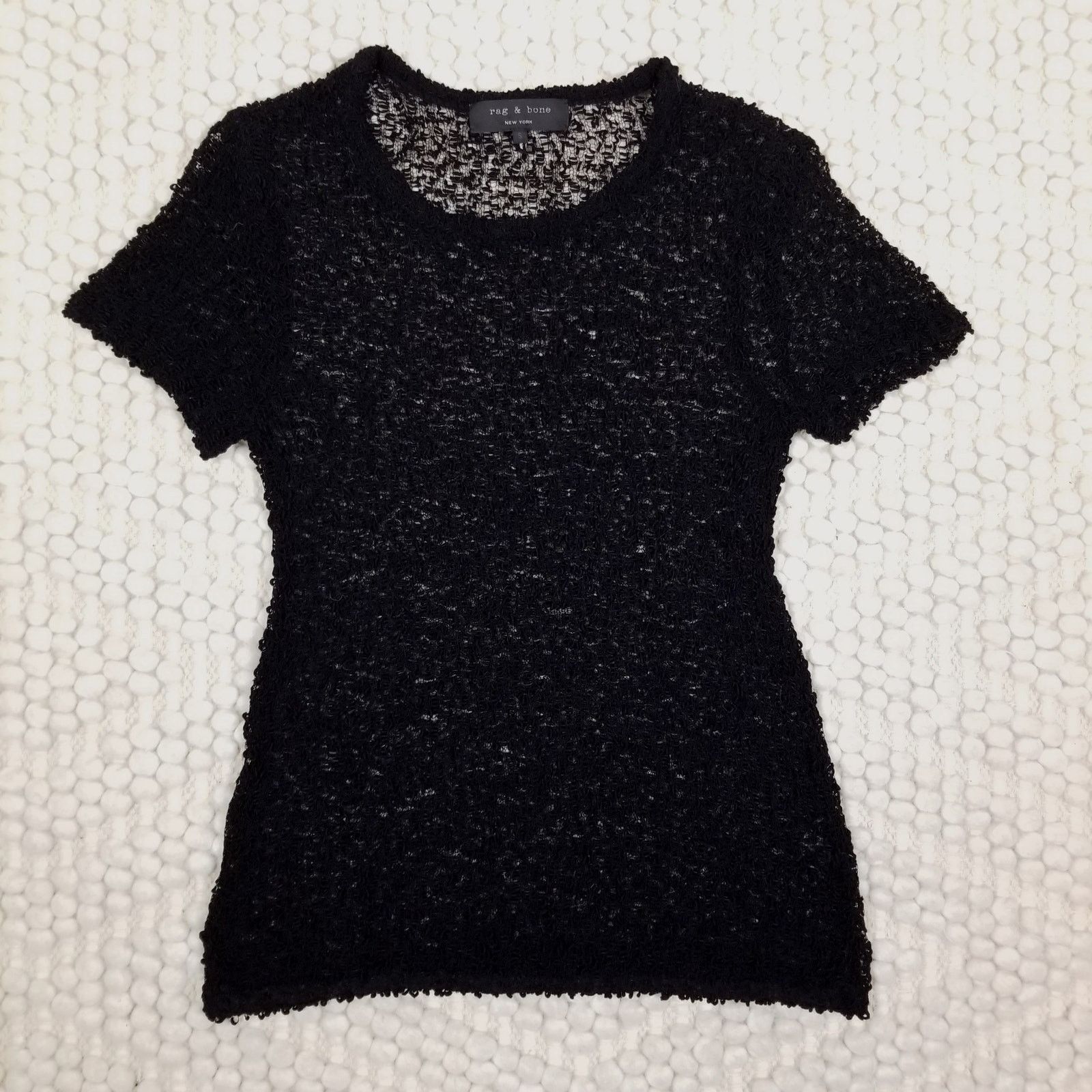Rag & Bone Rag & Bone Wool Blend Sheer Knit Short Sleeve Top Black S Size S / US 4 / IT 40 - 5 Thumbnail