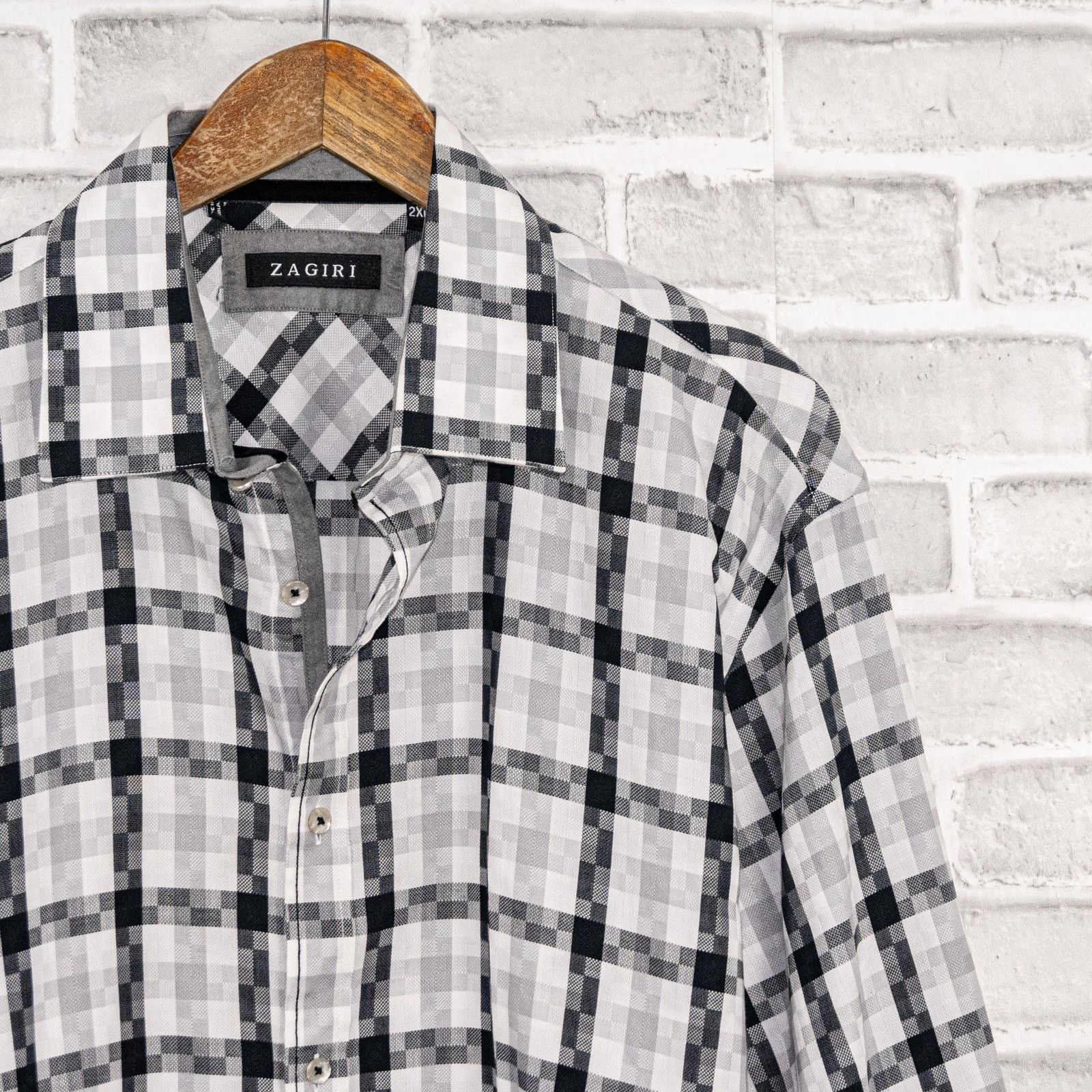 ZAGIRI ZAGIRI Men's Button up Shirt in White Gray Grid check Size US XXL / EU 58 / 5 - 1 Thumbnail