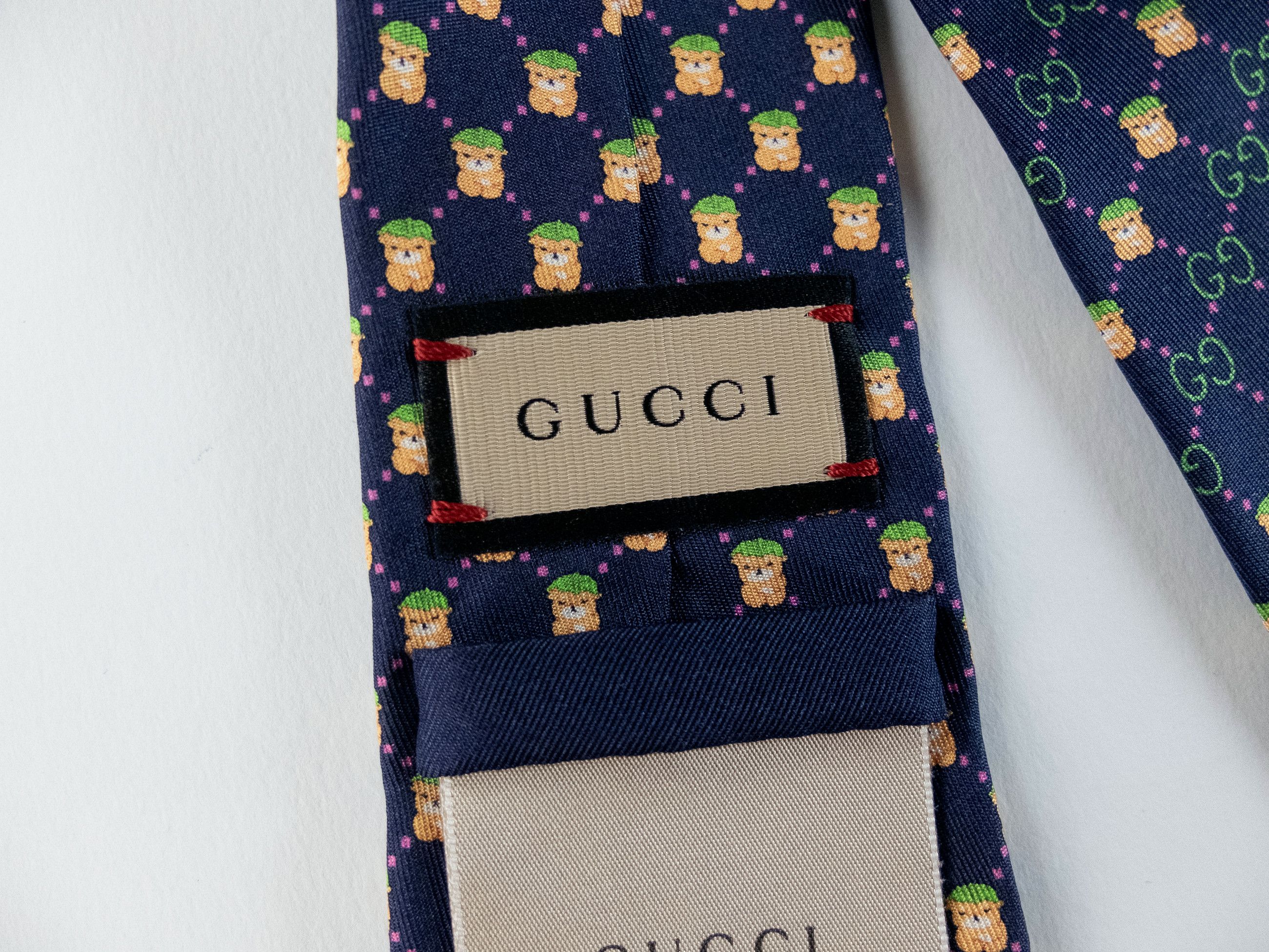 Gucci GUCCI x PIKARAR navy blue interlocking GG & Kawaii silk tie Size ONE SIZE - 6 Thumbnail