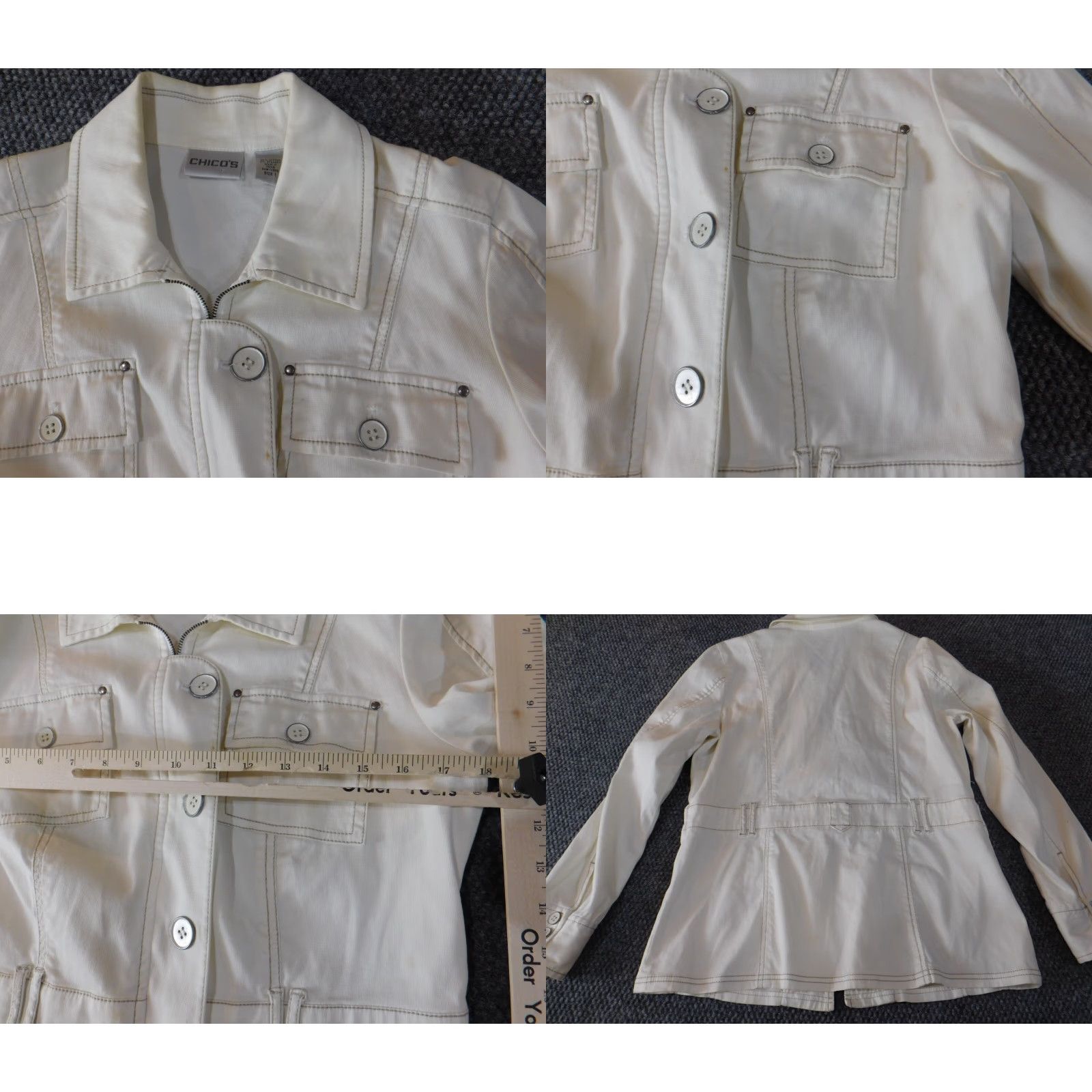 Vintage Chicos Jacket Womens Beige Denim Short Sleeve Button Stretch Regular Size 1 Casual Designer Vintage: No yur? Size XS / US 0-2 / IT 36-38 - 8 Thumbnail
