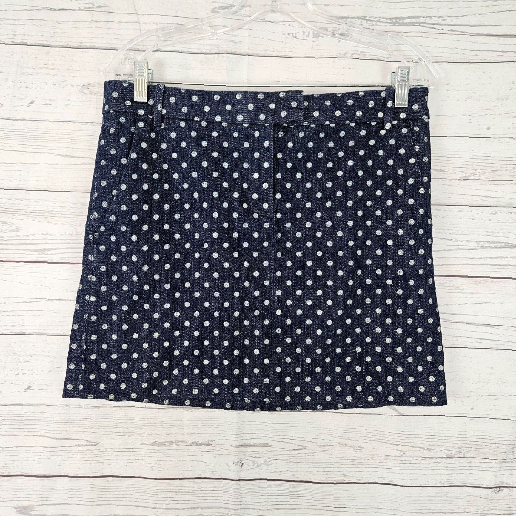 J.Crew J.CREW Skirt Womens Sz 4 Blue White Polka Dot Cotton Blend Short Pencil Straight Pattern Polka Dot Womens Size 27" / US 4 / IT 40 - 2 Thumbnail