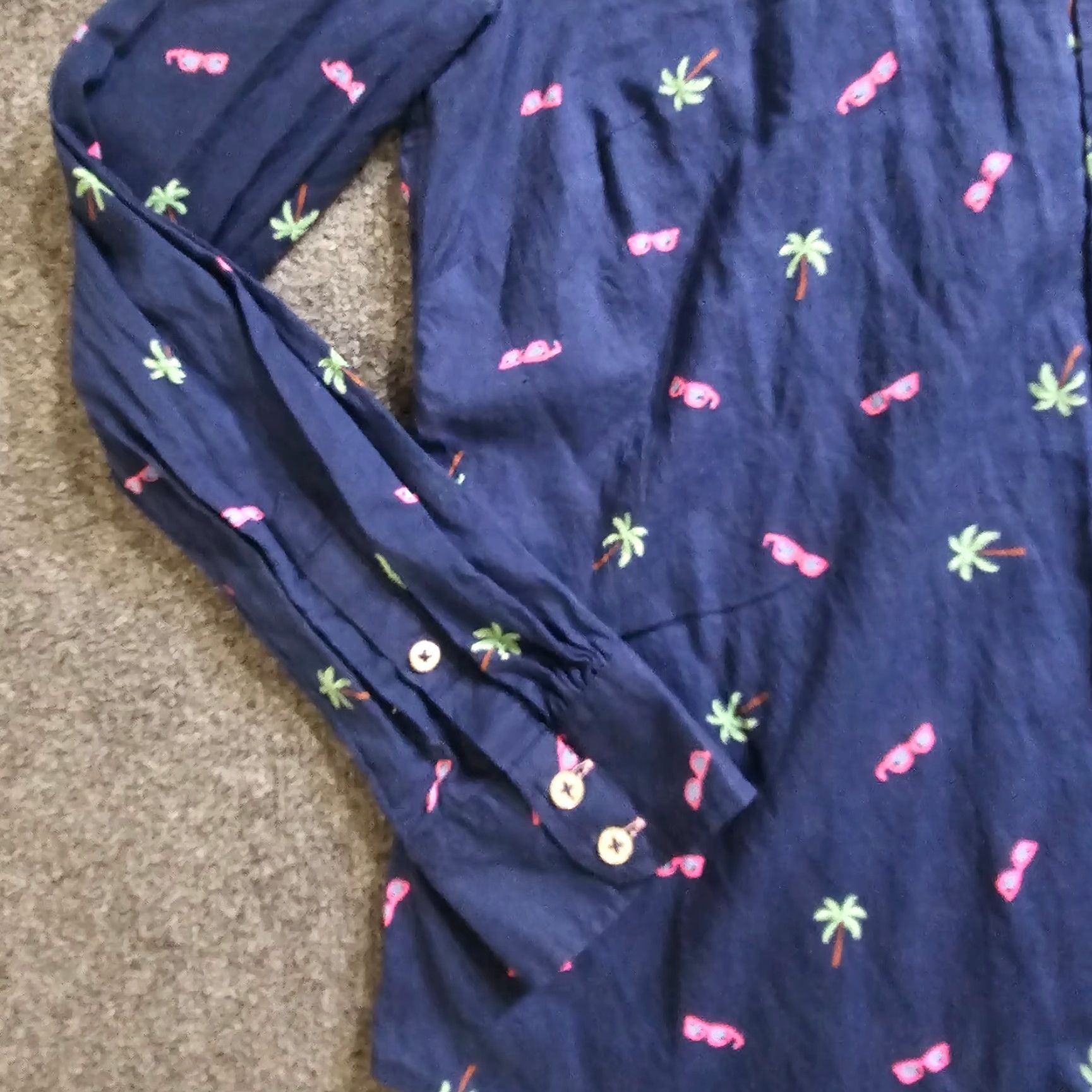 Talbots Talbots Blouse Shirt Womens Petite Small Blue Palms Tree Vacation Beach Button Collared Knit 100% Cotton Casual Basic Classic Size S / US 4 / IT 40 - 4 Thumbnail