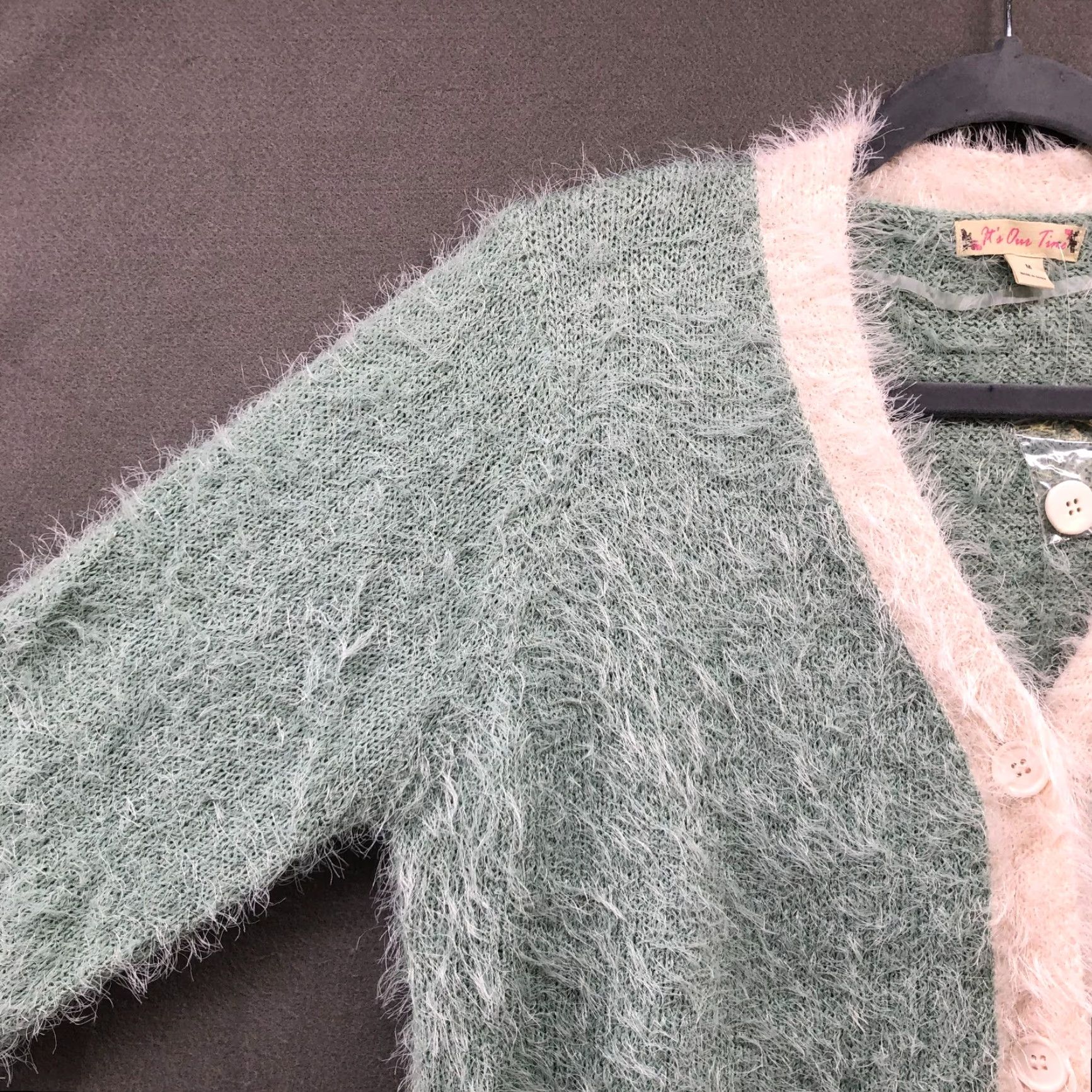 Vintage NWOT It's Our Time Fuzzy Cardigan Womens M V-Neck Mint Pastel Button Front Size M / US 6-8 / IT 42-44 - 5 Thumbnail