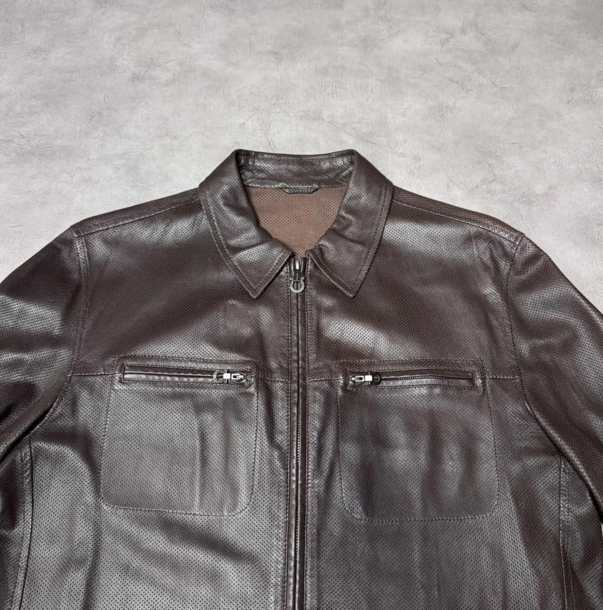 Salvatore Ferragamo Salvatore Ferragamo Perforated Leather Jacket Size:50 Fits-M Size US M / EU 48-50 / 2 - 3 Thumbnail
