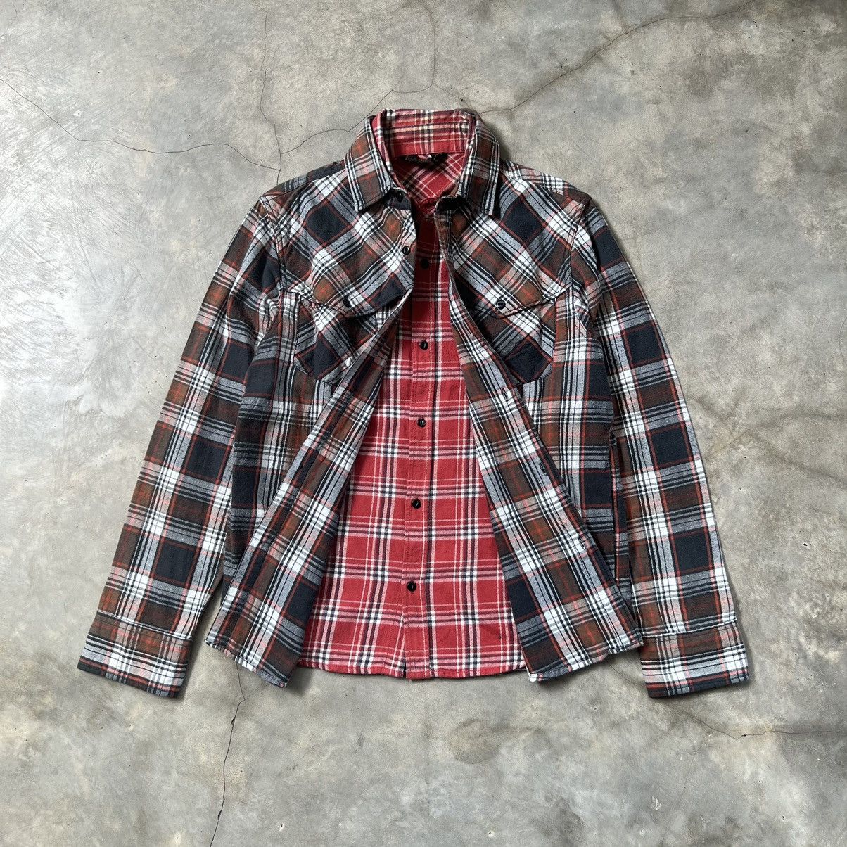 image of Vintage K Mayer By Asdic Flannel Double Layer Shirt in Brown/Red, Men's (Size Medium)