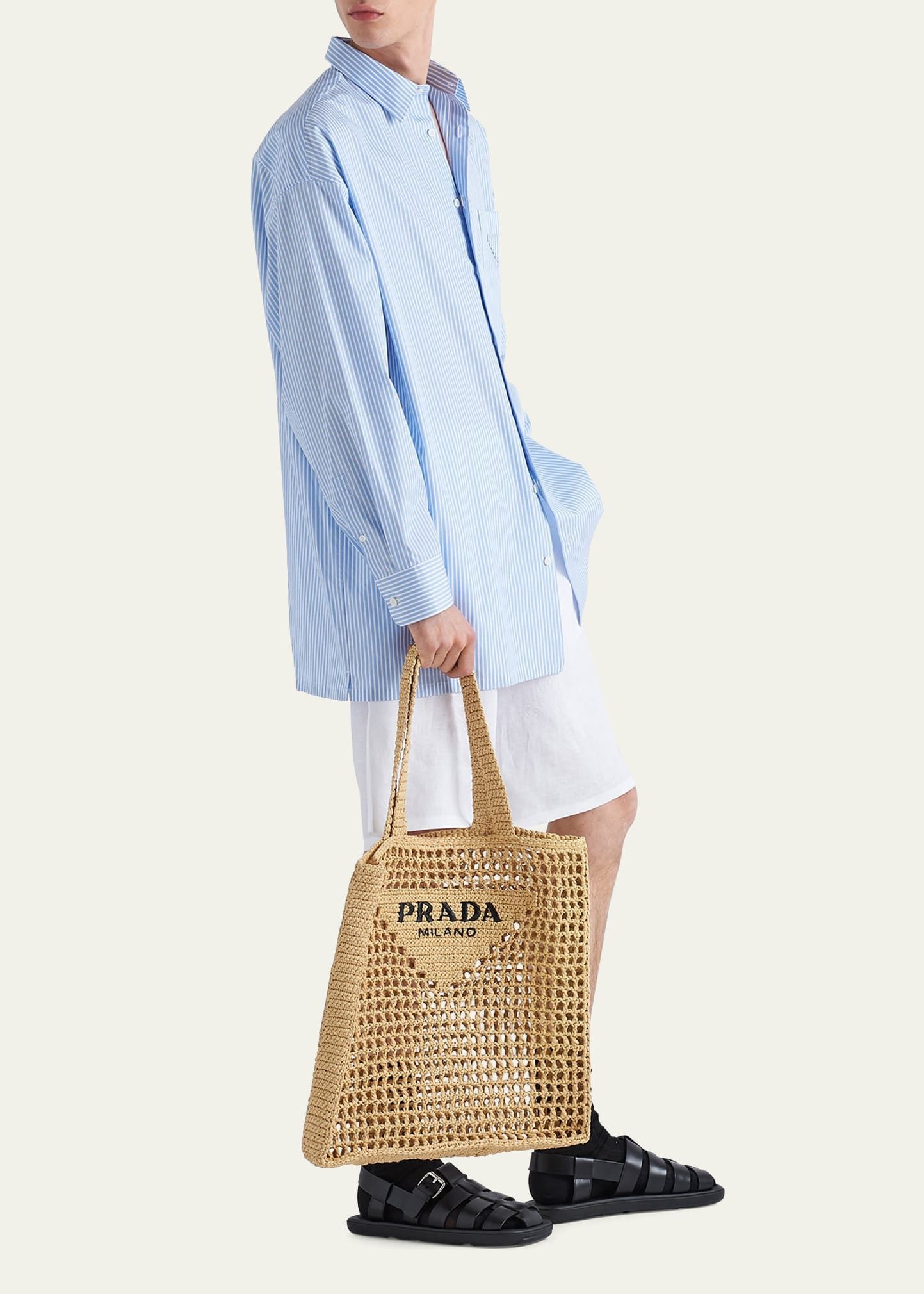 Prada PRADA crochet raffia triangle logo tote bag - lime green Size ONE SIZE - 16 Thumbnail