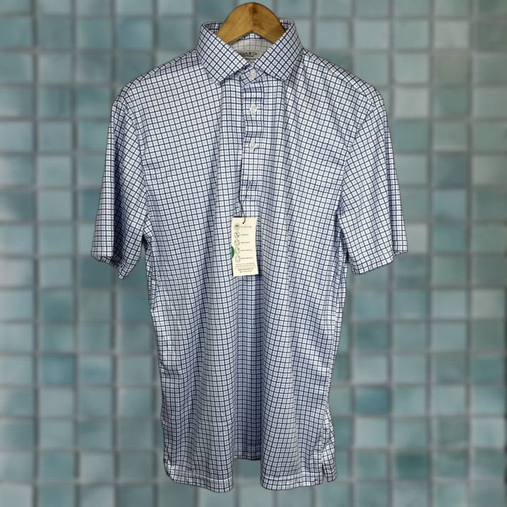Vintage Collars and Co Dress Polo Shirt Medium Relaxed Blue Tattersall NWT Size 40R - 1 Thumbnail