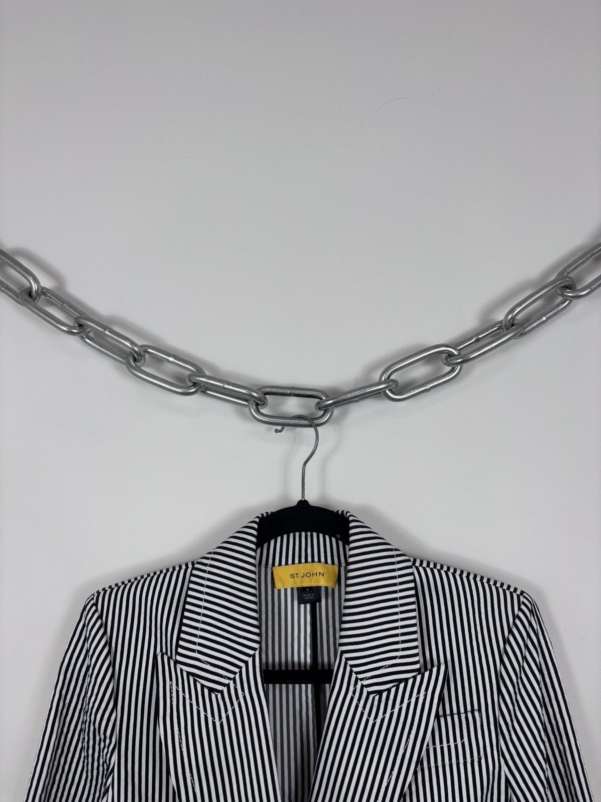 St. John St. John Women’s White/Black Striped Blazer Jacket Size S / US 4 / IT 40 - 3 Thumbnail