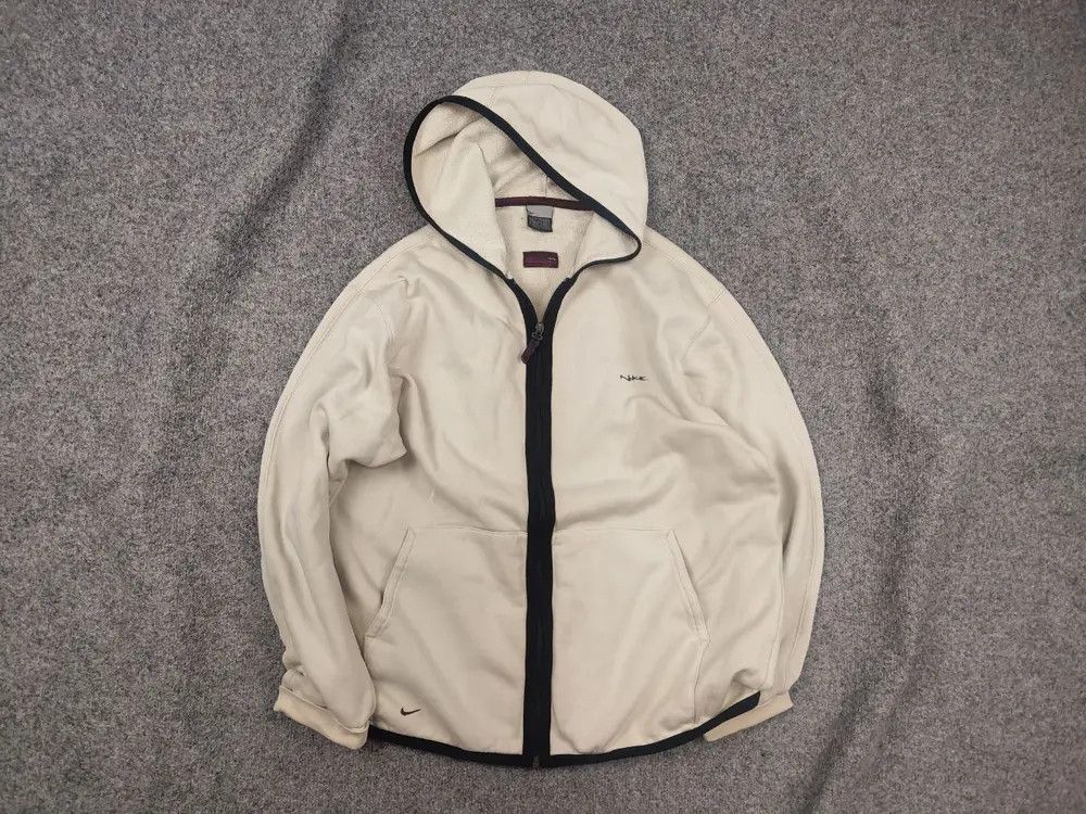 Vintage 90's Cream Nike Embroidered Zip Hoodie Distressed