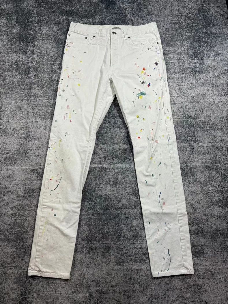 White Paint Splatter Jeans Embellish Men's Jeans 34 White W/Paint