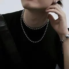 Jewelry Silver Ball Bead Necklace – Stacked Hip-Hop Chain Size ONE SIZE - 3 Thumbnail