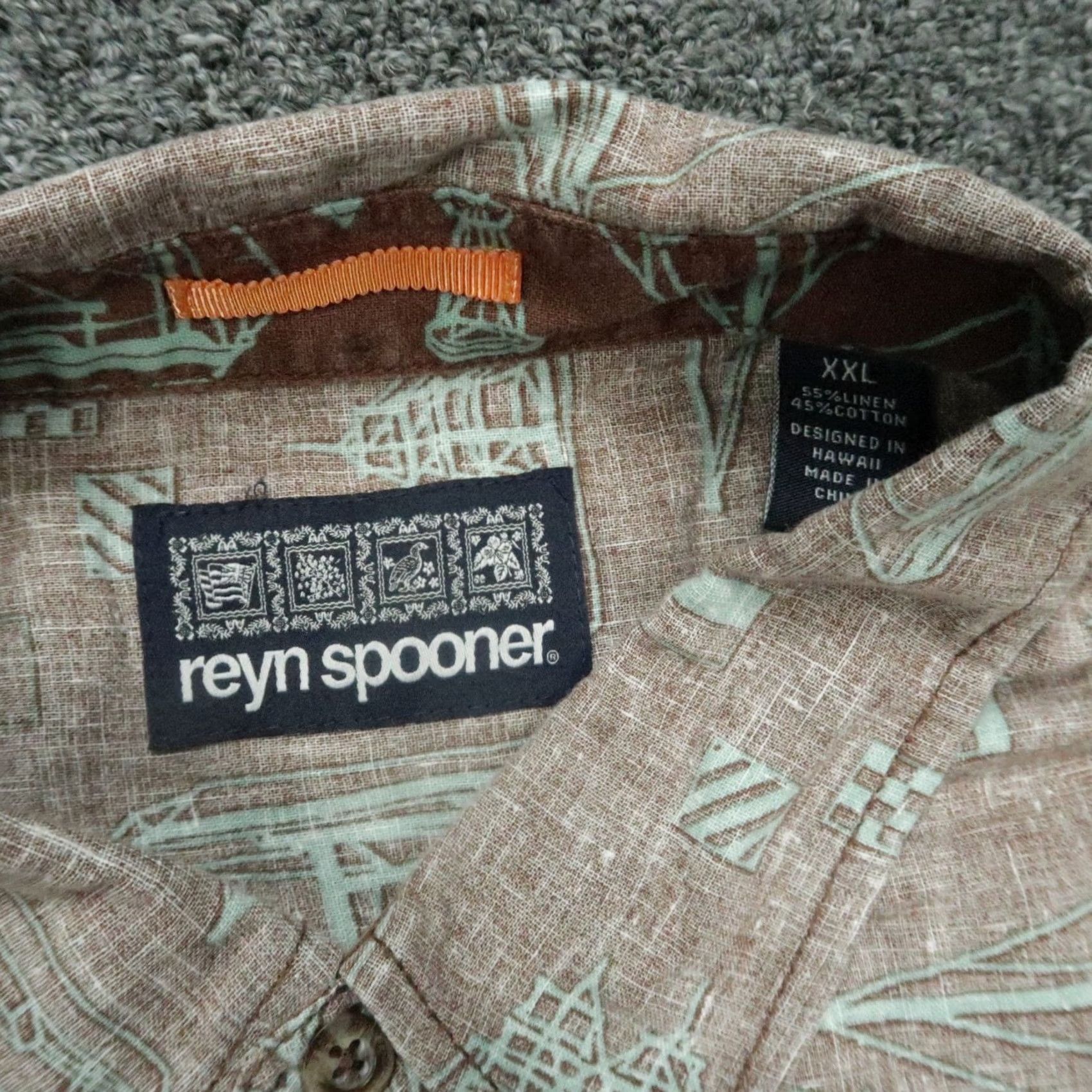 Reyn Spooner VINTAGE Reyn Spooner Shirt Mens 2XL Brown Hawaiian Inside Out Linen Cotton Sailing Geometric Short Sleeve Button-Up Collared All Seasons Lightweight Size US XXL / EU 58 / 5 - 3 Thumbnail