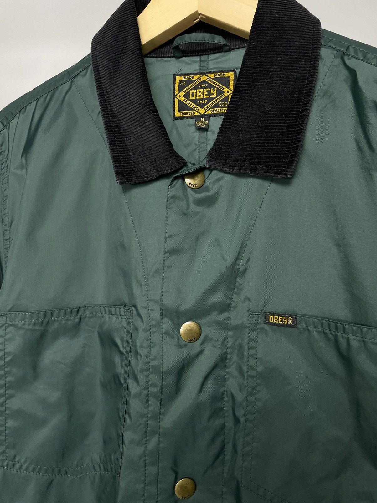 Obey Vintage Obey 🌚 Green Nylon Coach Jacket with Corduroy Collar Size US M / EU 48-50 / 2 - 5 Thumbnail