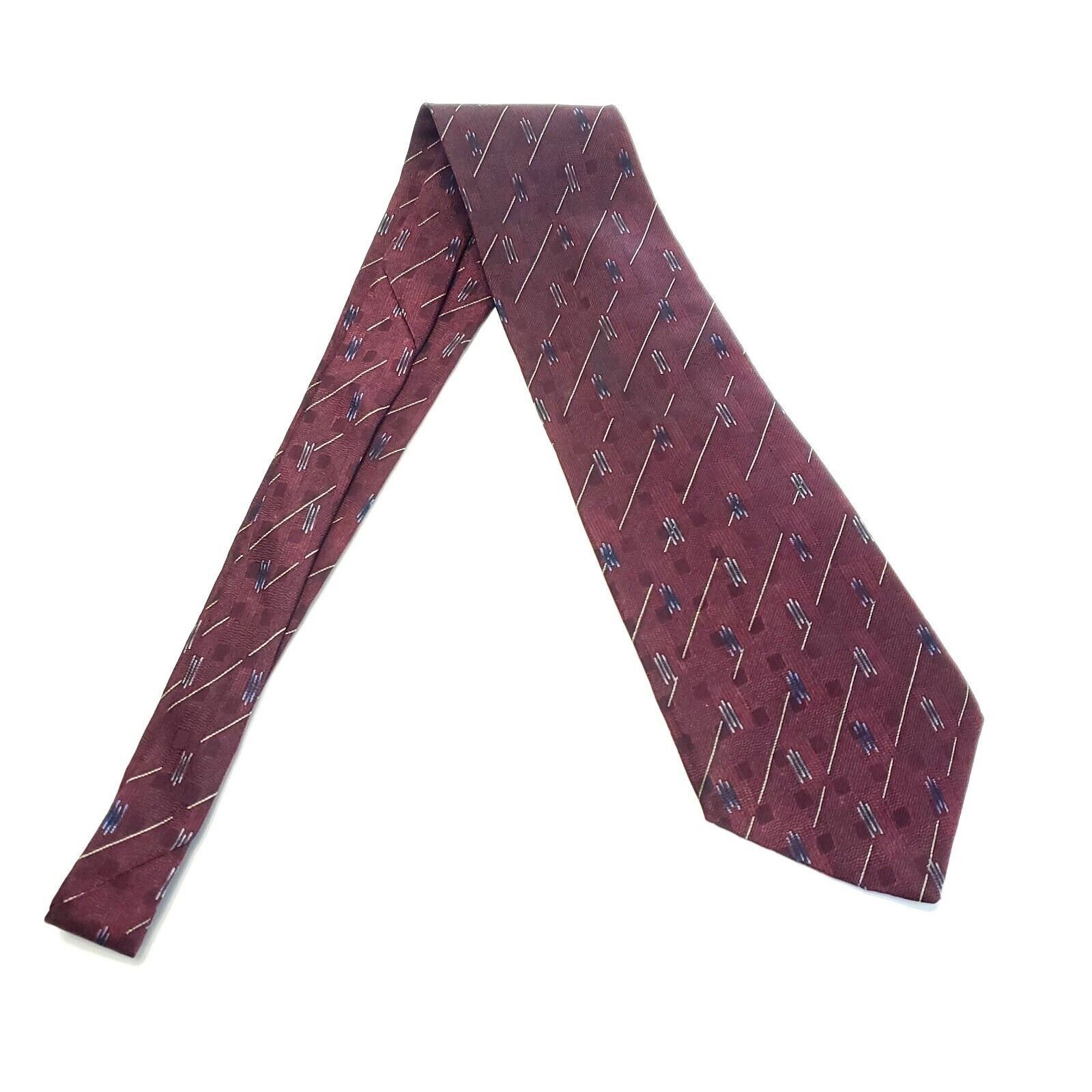 Designer Hill Archer Red Woven Geometric Striped Wide Silk Tie Size ONE SIZE - 6 Thumbnail