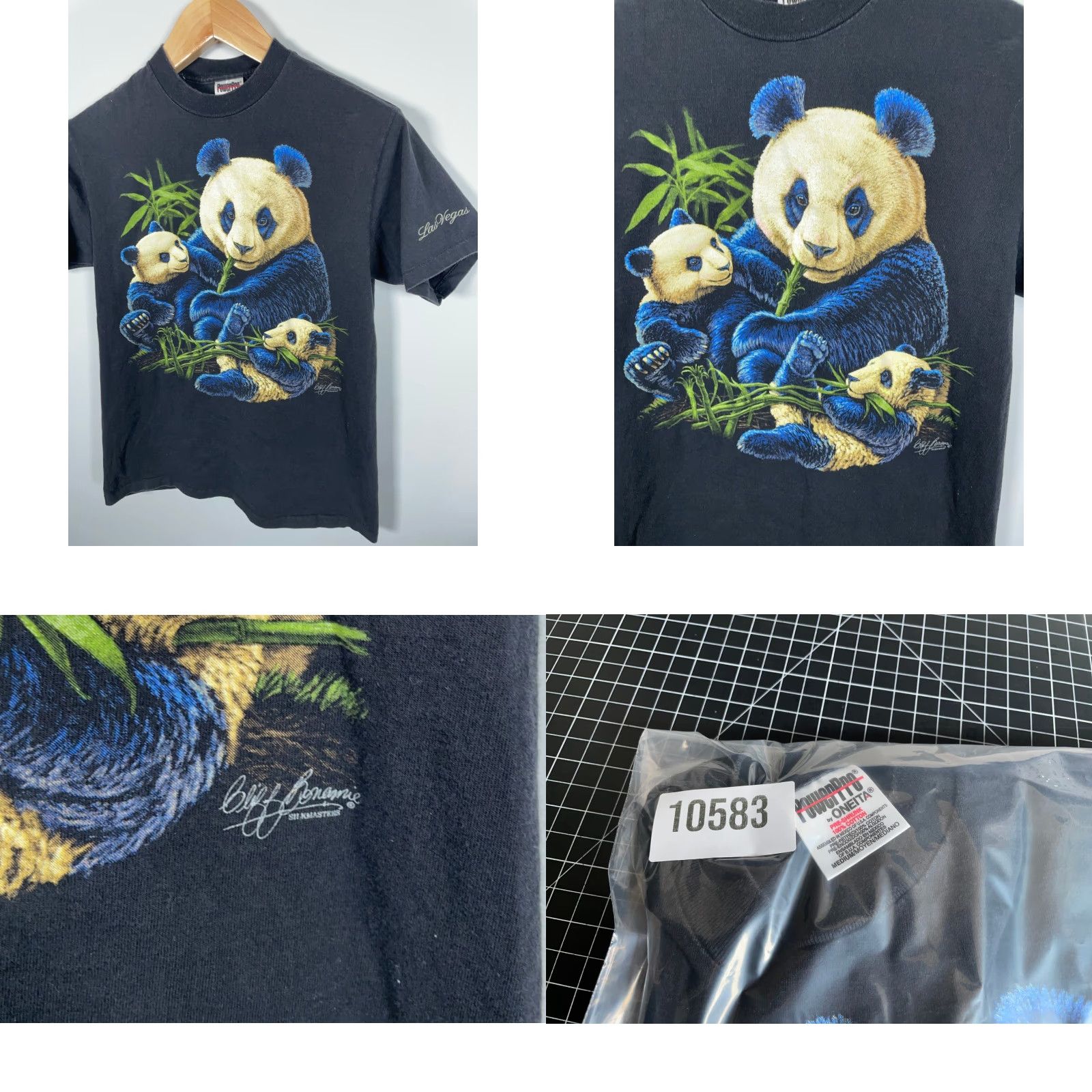 Vintage VINTAGE 90s Las Vegas Panda T-Shirt Adult Small Black Cotton Oneita Crew Neck Short Sleeve Graphic Print Men’s Size US S / EU 44-46 / 1 - 8 Thumbnail