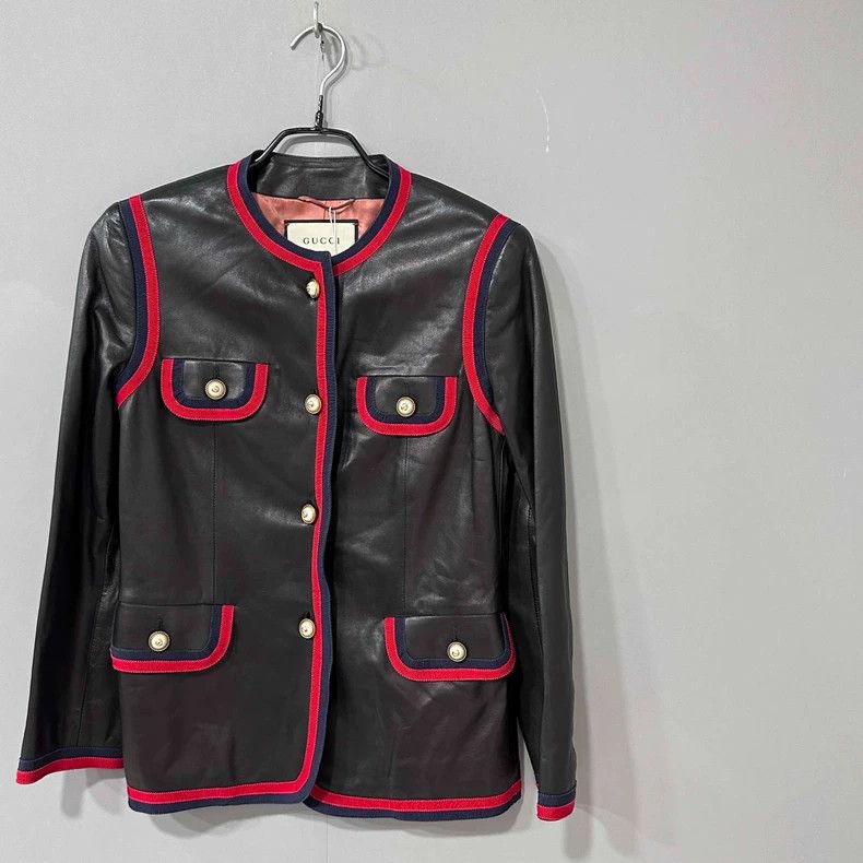 Gucci Gucci Black and red pearl button leather jacket 2506-Nextar Size S / US 4 / IT 40 - 2 Thumbnail