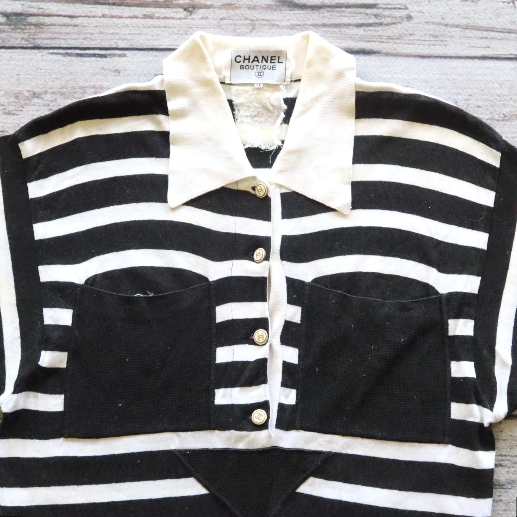 Chanel VINTAGE Chanel Boutique Stripe Polo Shirt Womens 36 Black/White Polo Short Sleeve Collared 90s Size XS / US 0-2 / IT 36-38 - 2 Thumbnail