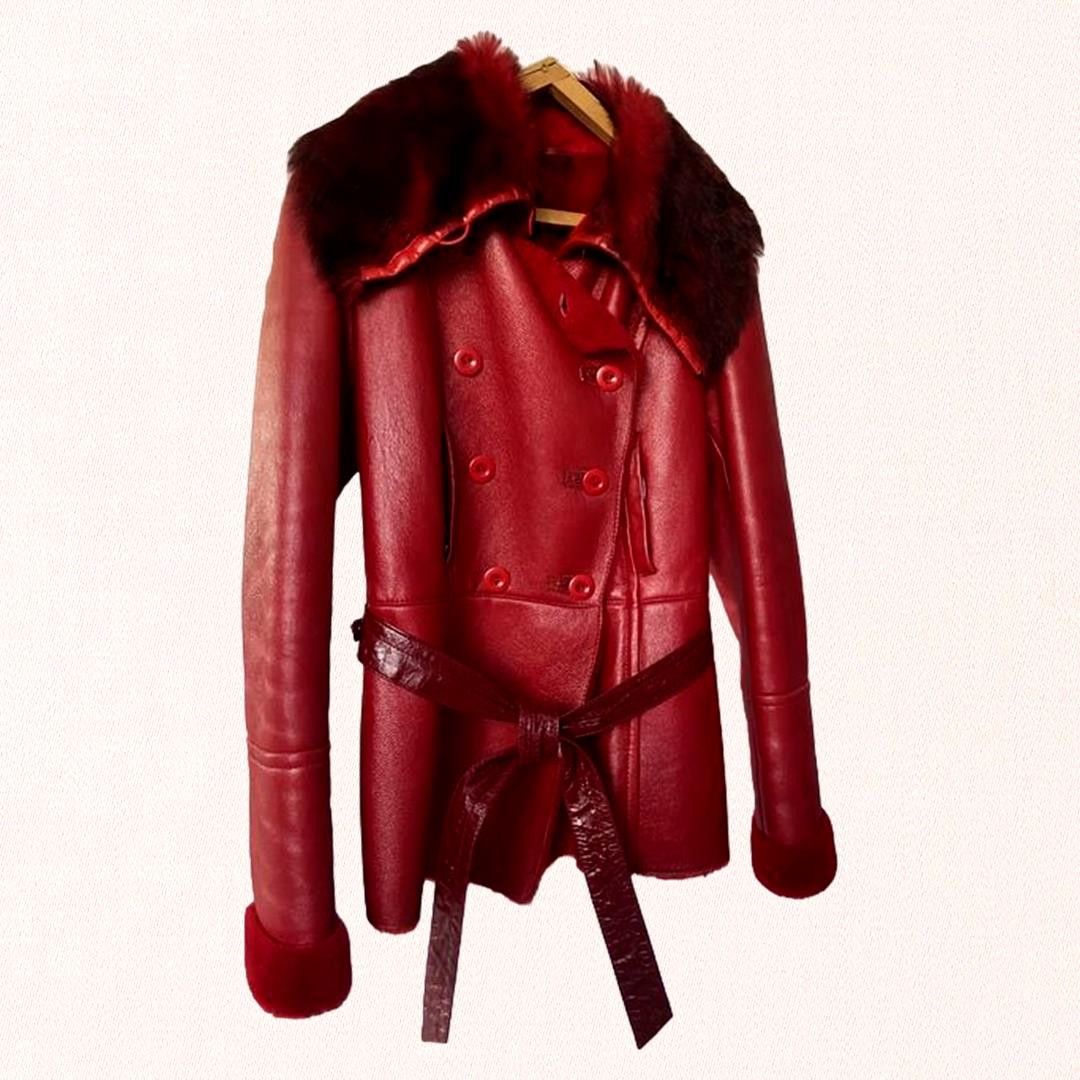 Other "Dark red womens Leather Shearling Coat sz M Lamb Fur Lining Size M / US 6-8 / IT 42-44 - 5 Thumbnail