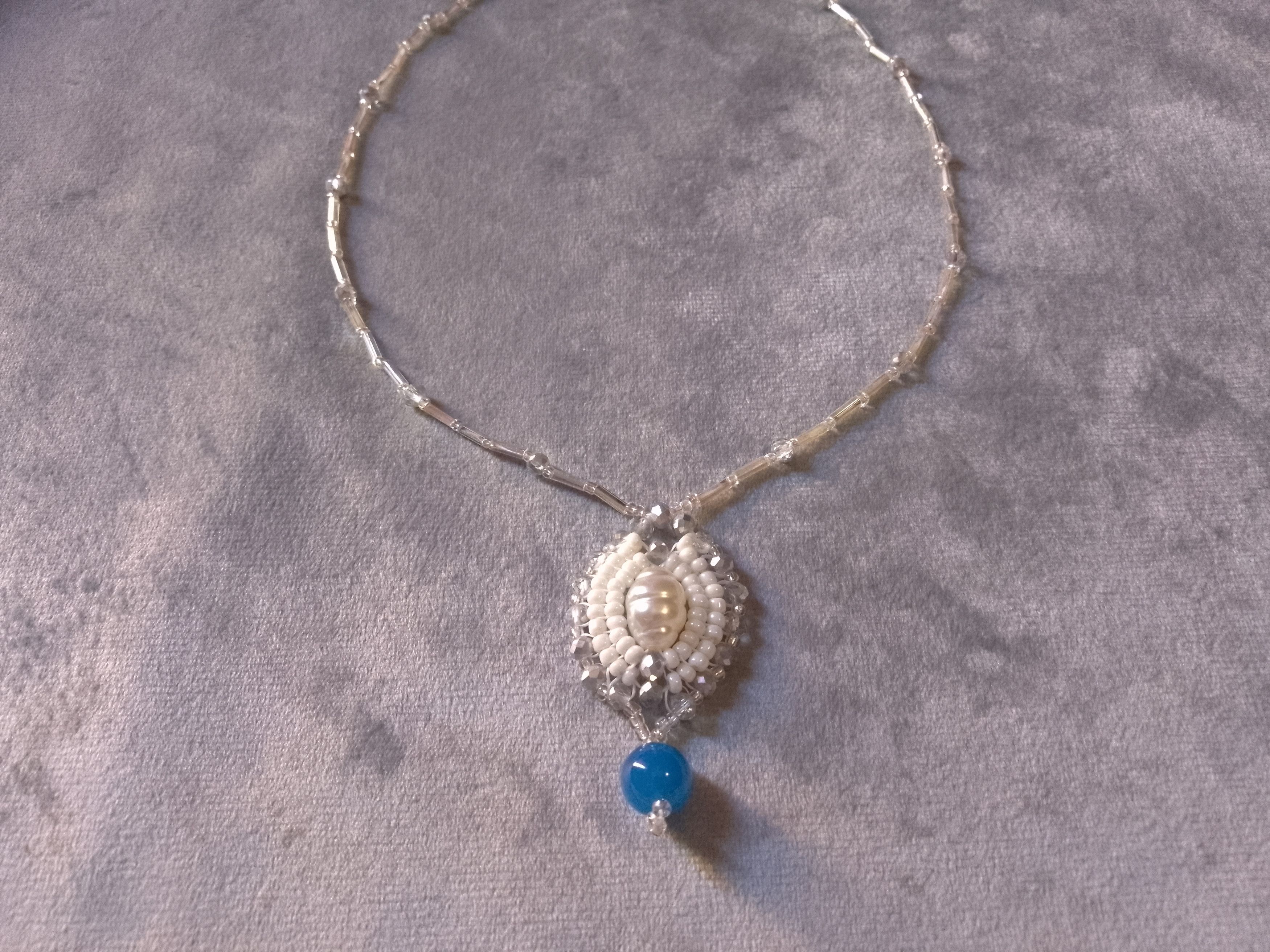 Handmade Charm Necklace Elegant Blue Agate gemstone faux pearl Size ONE SIZE - 5 Thumbnail