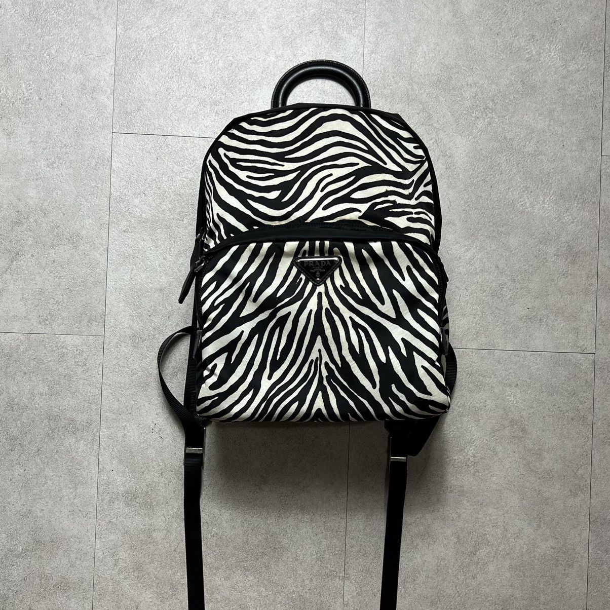 Prada Prada Logo Plate Zebra Backpack Size ONE SIZE - 1 Thumbnail