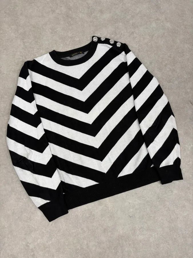 Balmain FW2015 Balmain Black & White Striped Sweater Size US L / EU 52-54 / 3 - 4 Thumbnail