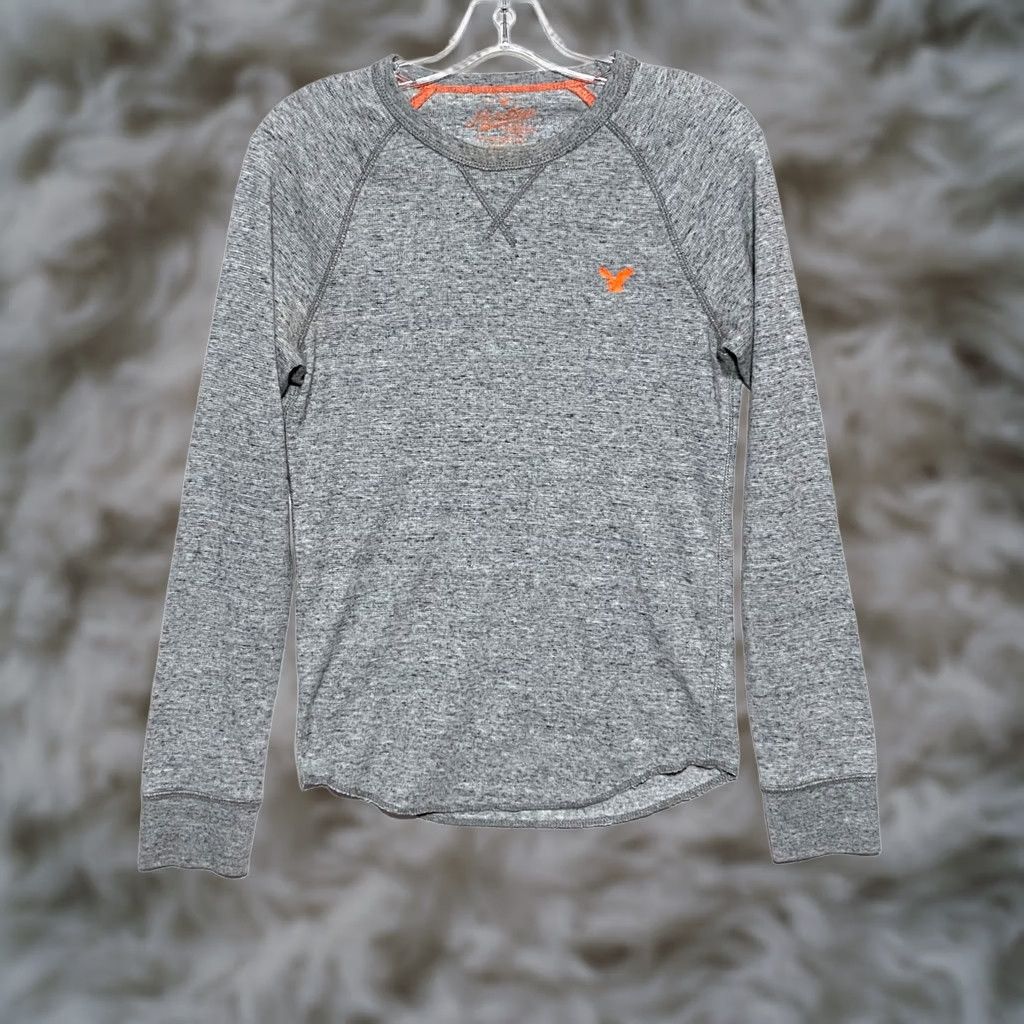 American Eagle Outfitters VINTAGE American Eagle Shirt Long Sleeve Mens XS Gray Thermal Orange Logo Preppy Y2K Size US XS / EU 42 / 0 - 1 Thumbnail