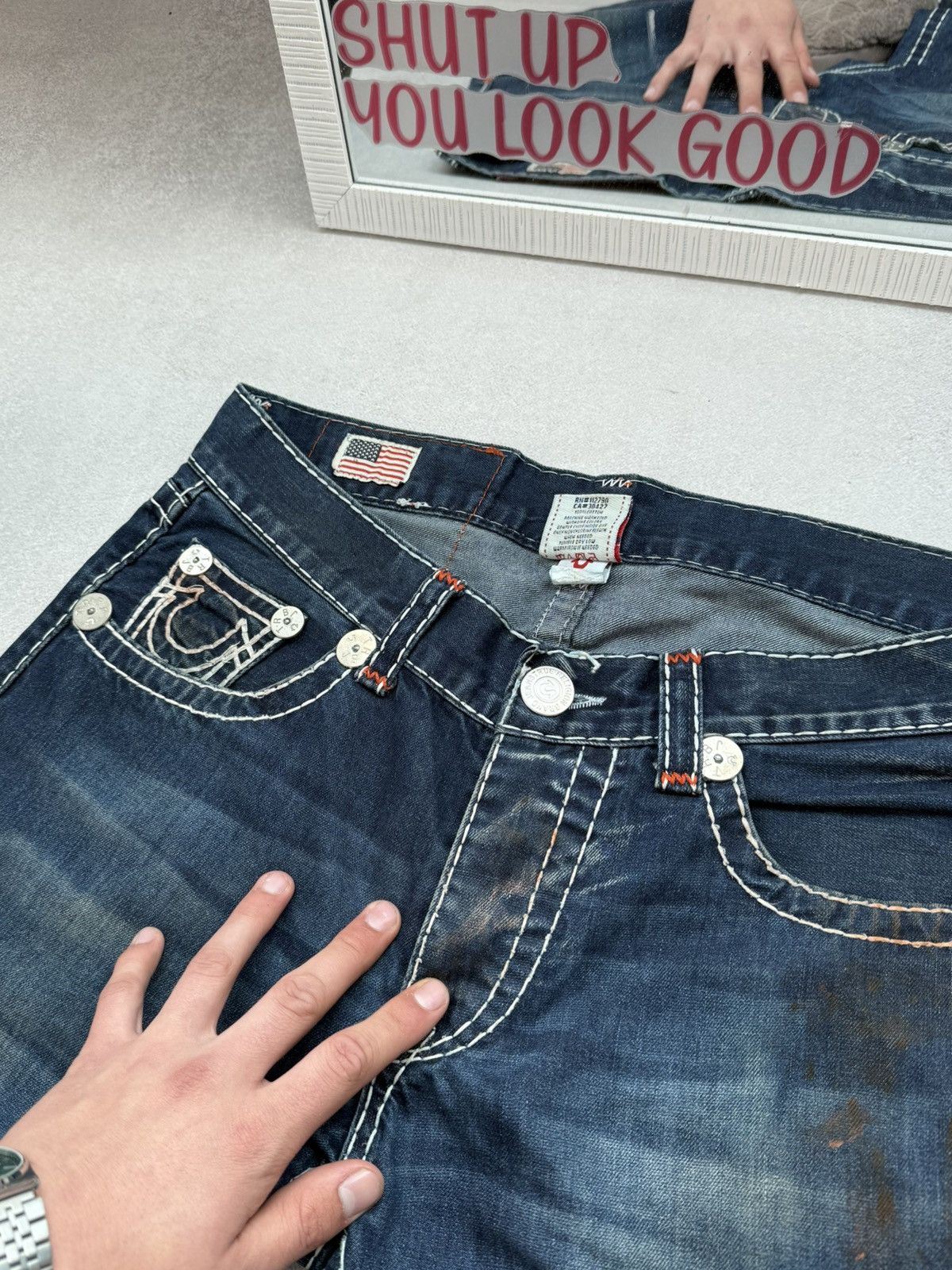 True Religion True Religion Men’s Distressed Slim Jeans Dark Wash Ripped Size US 33 - 5 Thumbnail