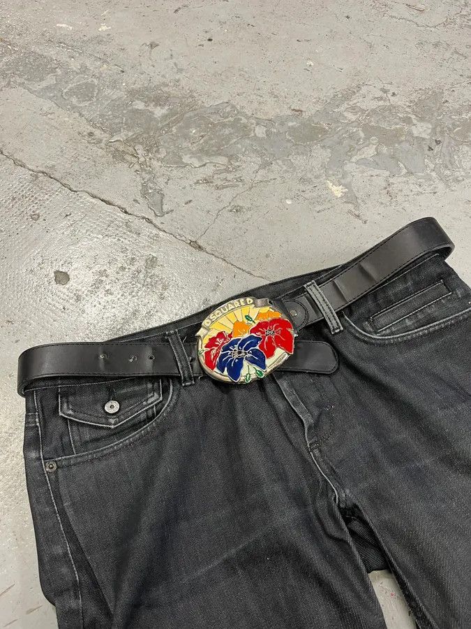 Dsquared2 2000s Dsquared2 Colorful Flowers Black Leather Belt Size ONE SIZE - 3 Thumbnail