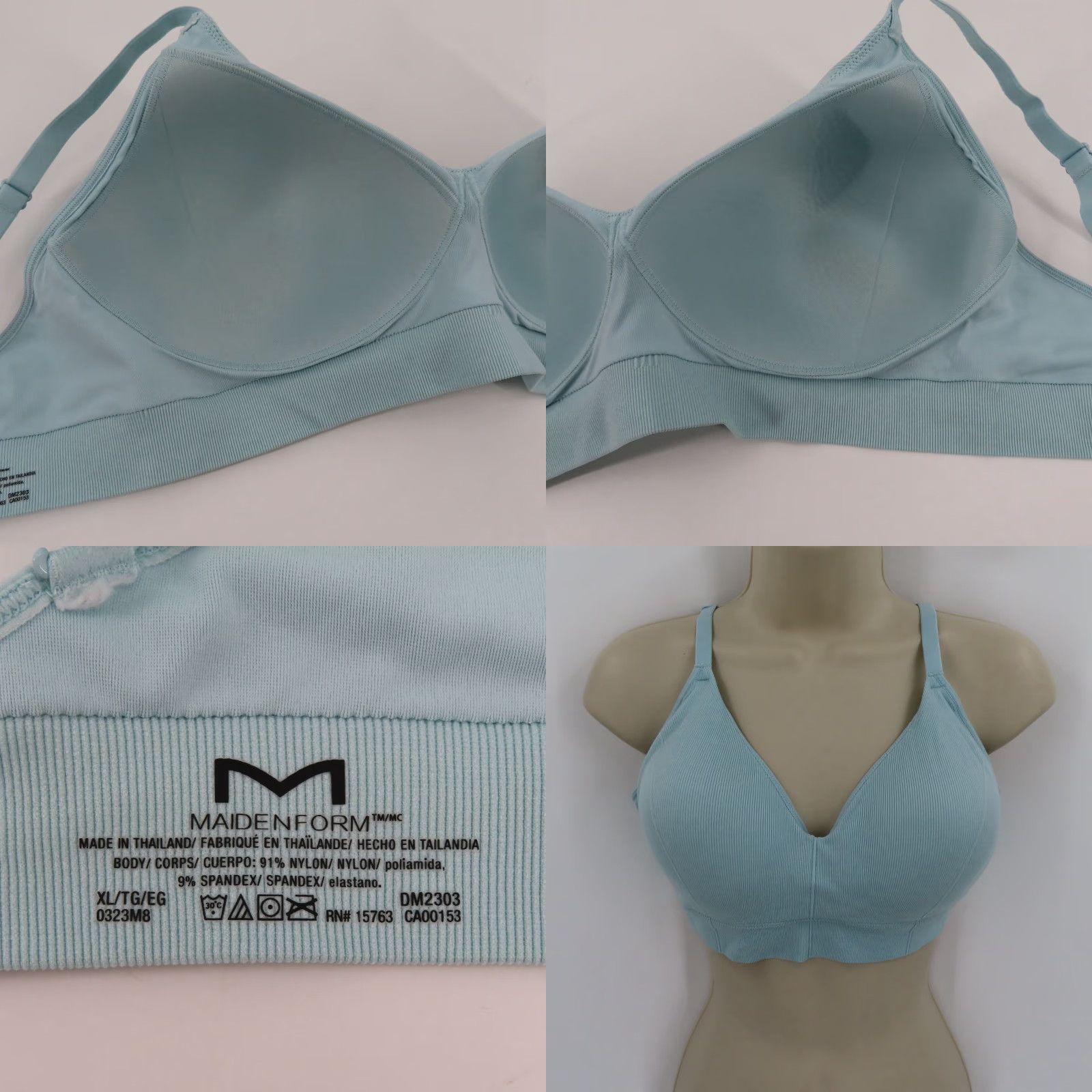 Vintage Maidenform Bralette XL Wireless Stretch Rib Solid Blue DM2303 Bra Womens Size ONE SIZE - 8 Thumbnail
