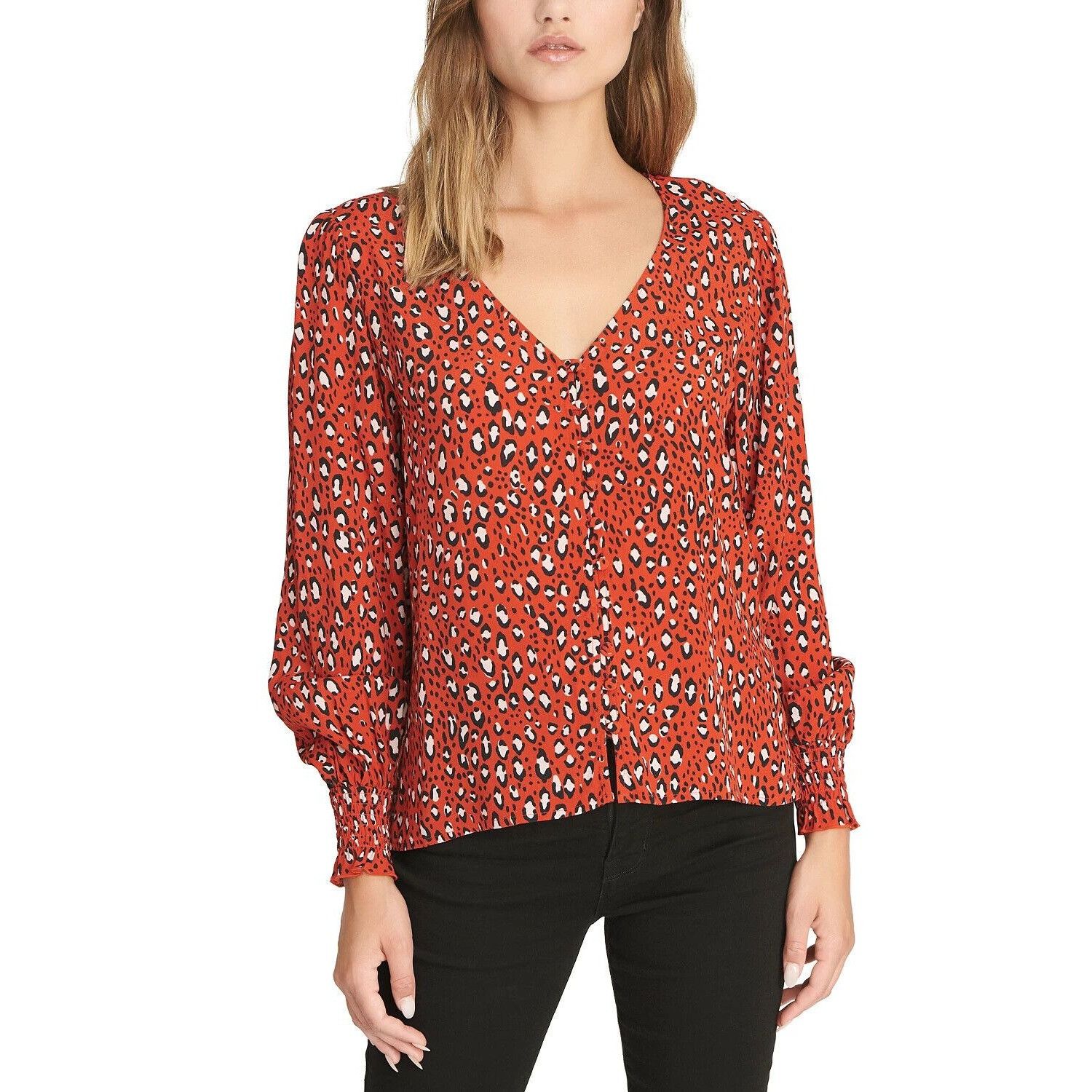 Sanctuary $89.00 Sanctuary Noelle Smocked-Sleeve Top, Red, XS Size XS / US 0-2 / IT 36-38 - 1 Thumbnail