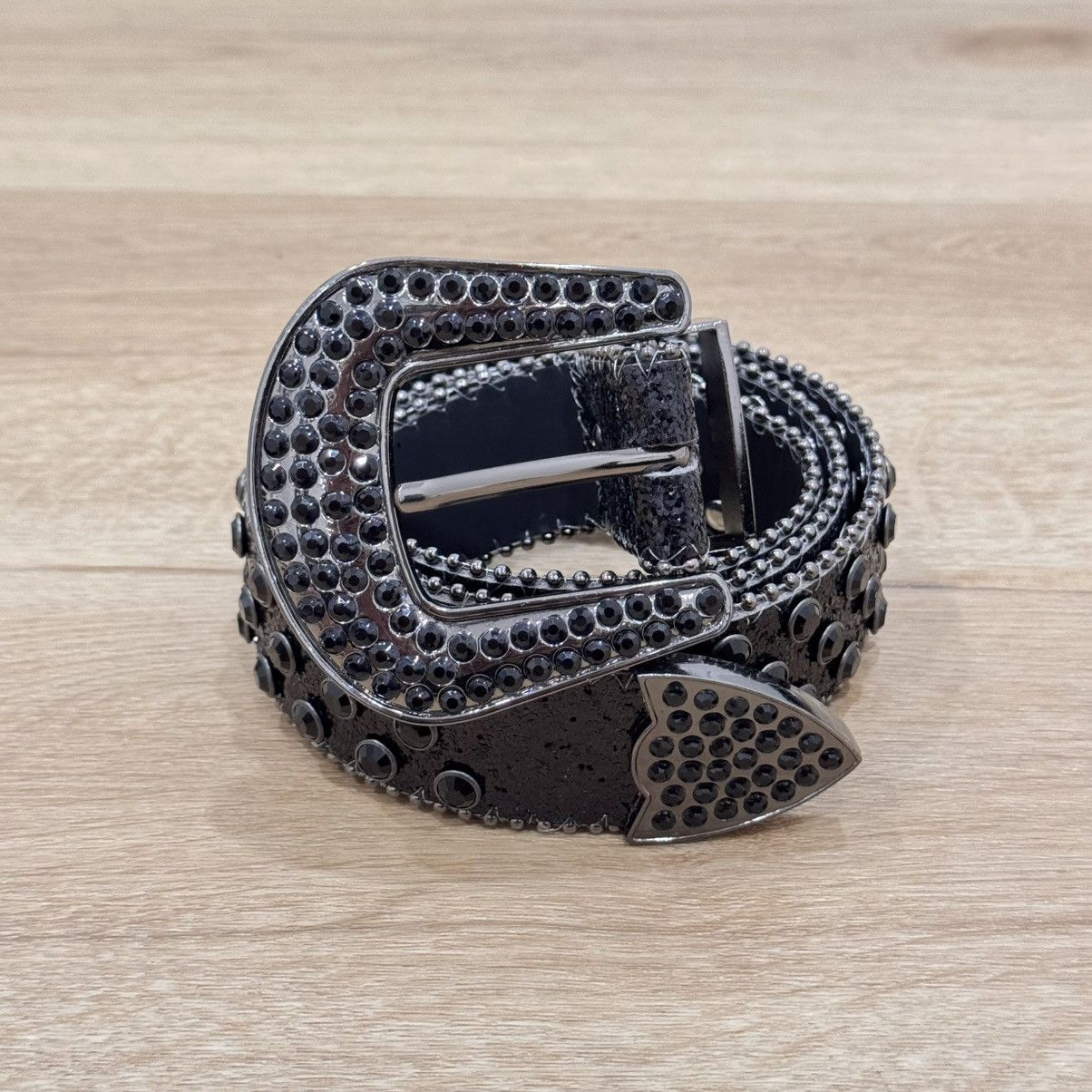 Hysteric Glamour Crazy Rhinestones Leather B.B Simon Style Belt Size ONE SIZE - 2 Thumbnail