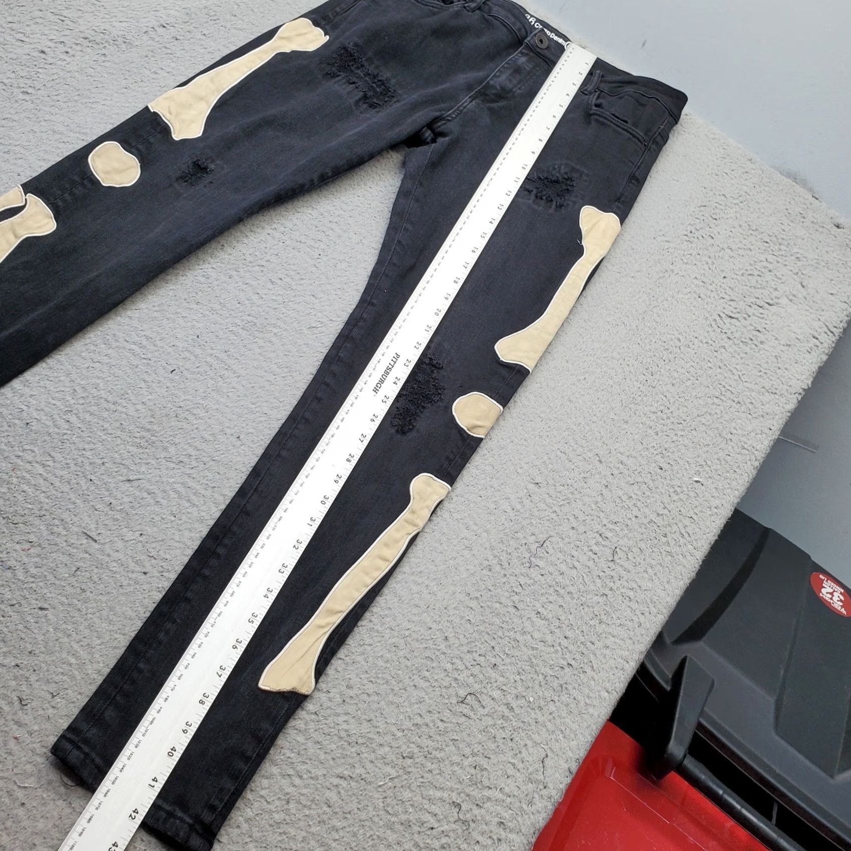 Denime Crysp Denim Skeleton Jeans Men 36 Black Stretch Distressed Bone Patch Slim Fit Size US 36 / EU 52 - 3 Thumbnail